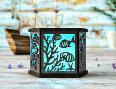 Ocean Serenity: 3D Underwater Laser Cut Lantern with Dolphins, Sea Turtles, and Coral Tealight Candle Holder Night Light Digital Download |#241|