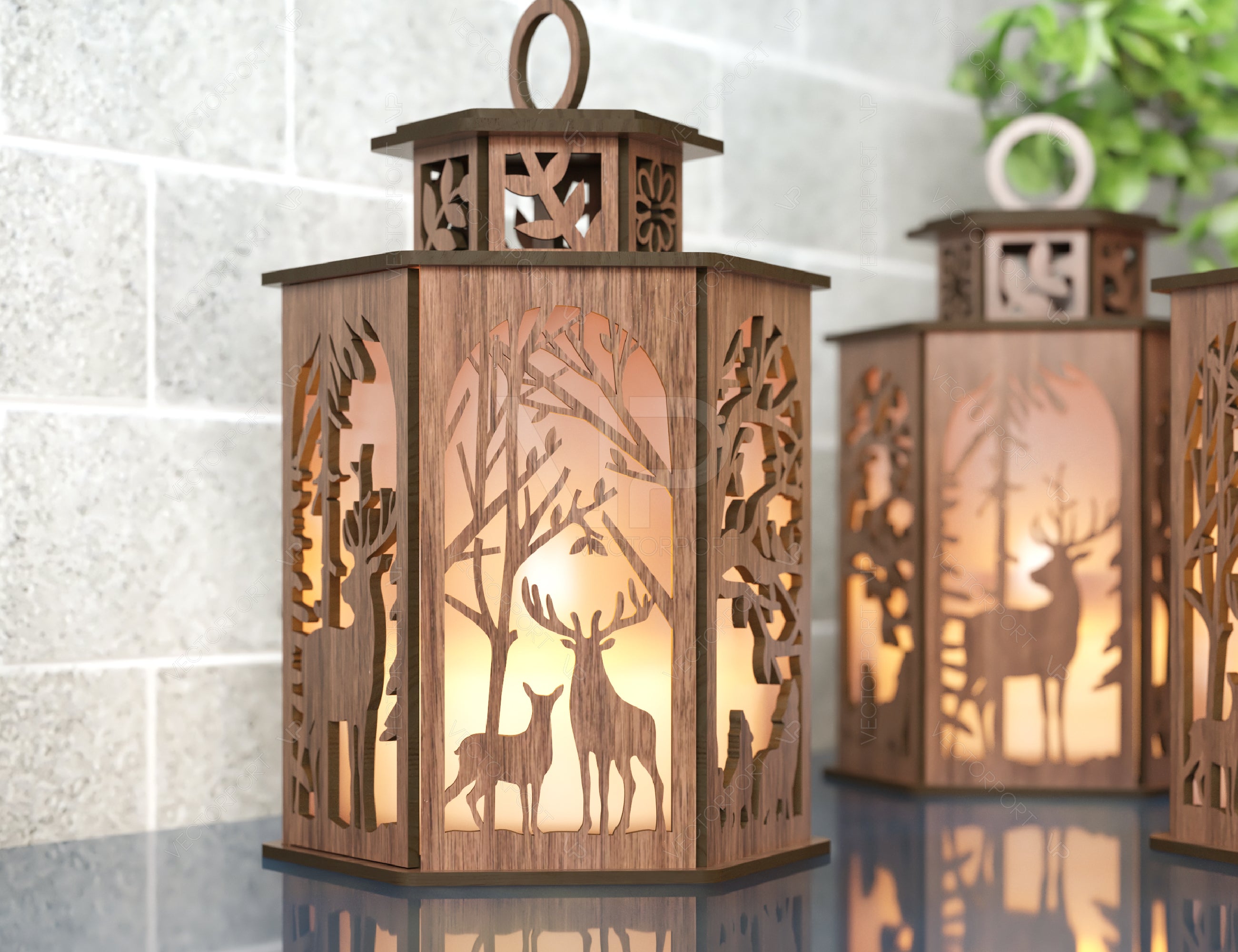 Deer Lantern Tea light Winter Snowy Forest with Deer Lantern Candle Holder Laser Cut plywood Votive Gift  Wooden Lantern Digital Download SVG |#U241|
