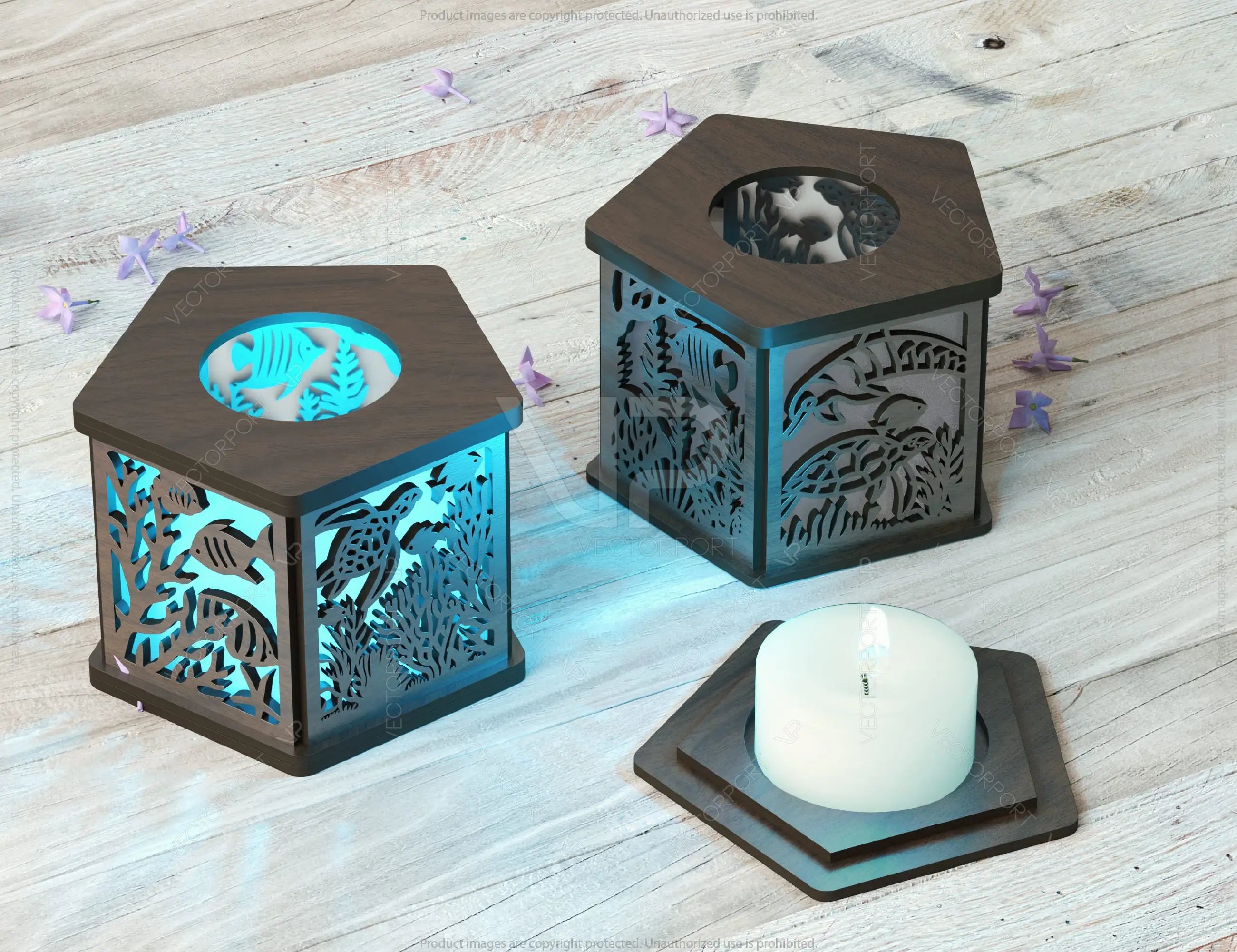 Ocean Serenity: 3D Underwater Laser Cut Lantern with Dolphins, Sea Turtles, and Coral Tealight Candle Holder Night Light Digital Download |#241|