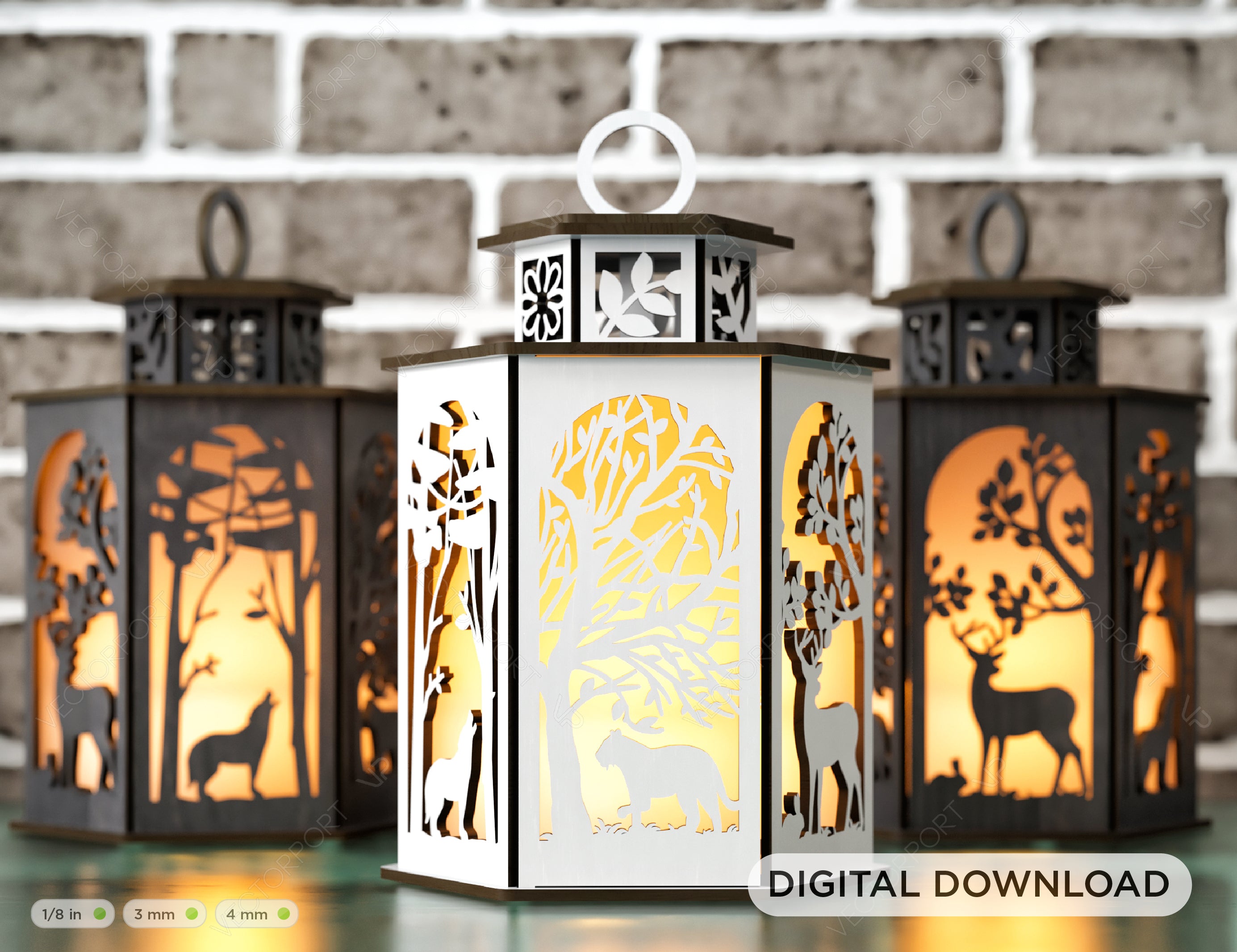 Deer Lantern Tea light Winter Snowy Forest with Deer Lantern Candle Holder Laser Cut plywood Votive Gift  Wooden Lantern Digital Download SVG |#U242|