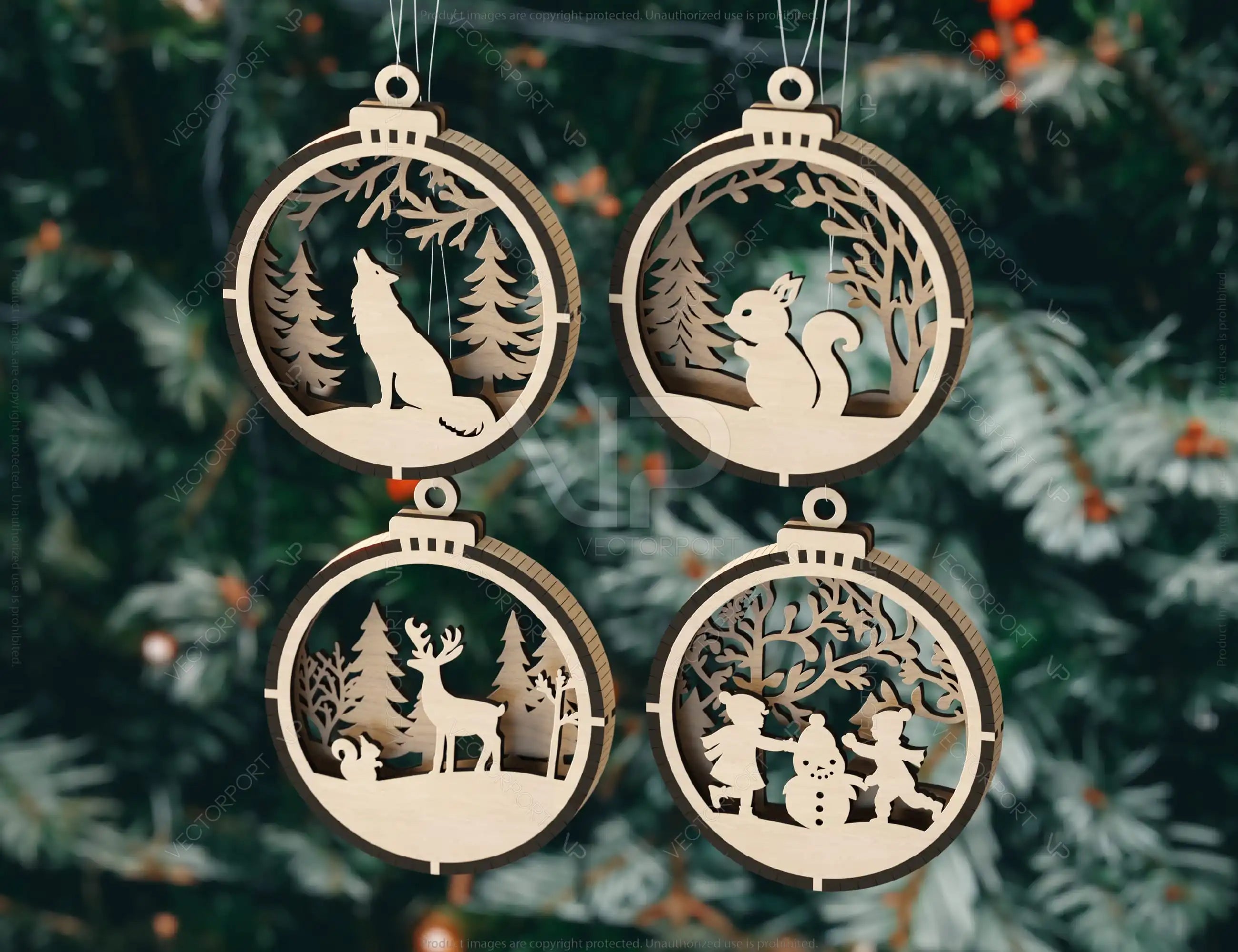 Christmas Theme 3D Christmas Ornament Set Tree Decorations Craft Hanging Bauble Snowy Scene New Year Holiday Laser Cut Digital Download |#242|