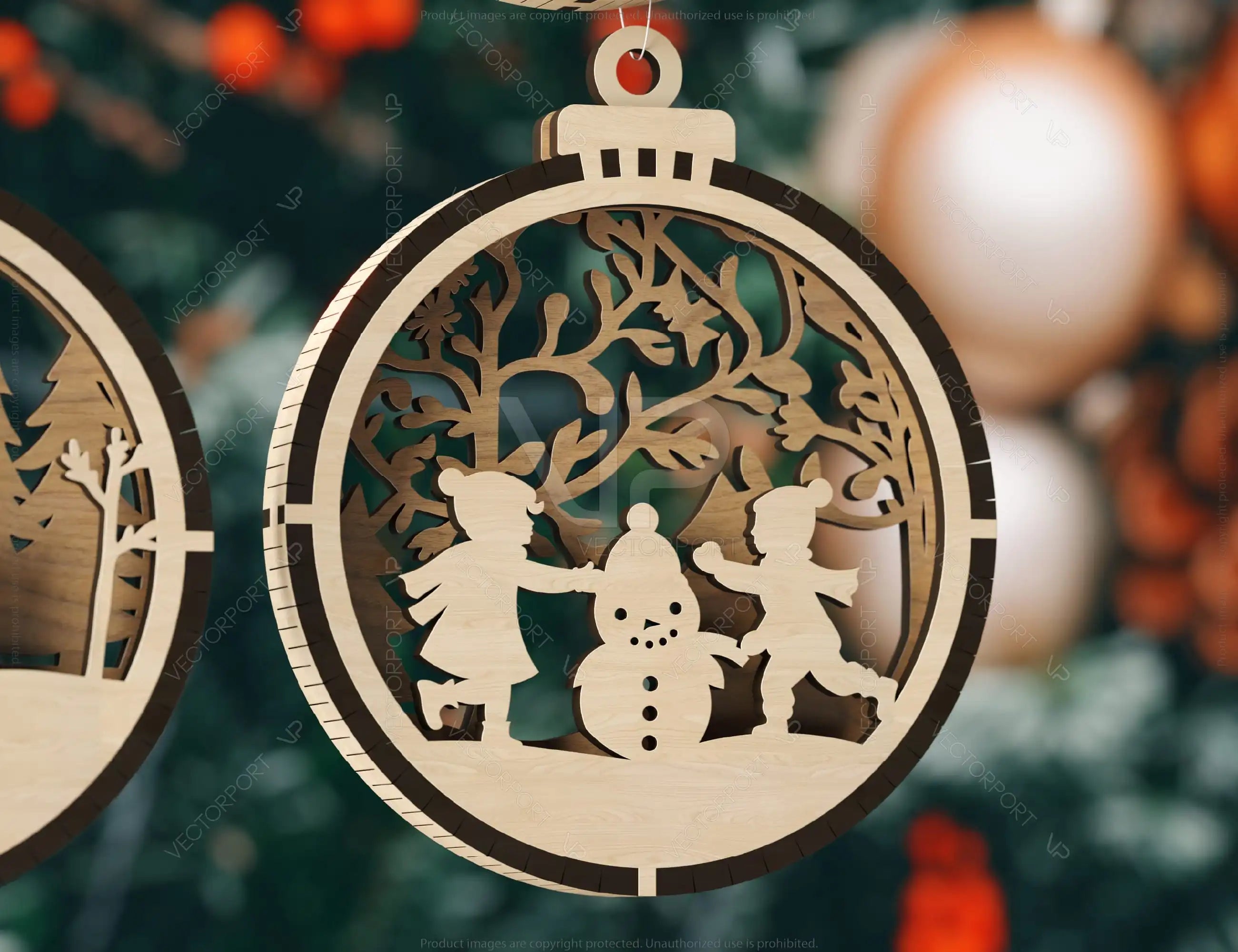 Christmas Theme 3D Christmas Ornament Set Tree Decorations Craft Hanging Bauble Snowy Scene New Year Holiday Laser Cut Digital Download |#242|