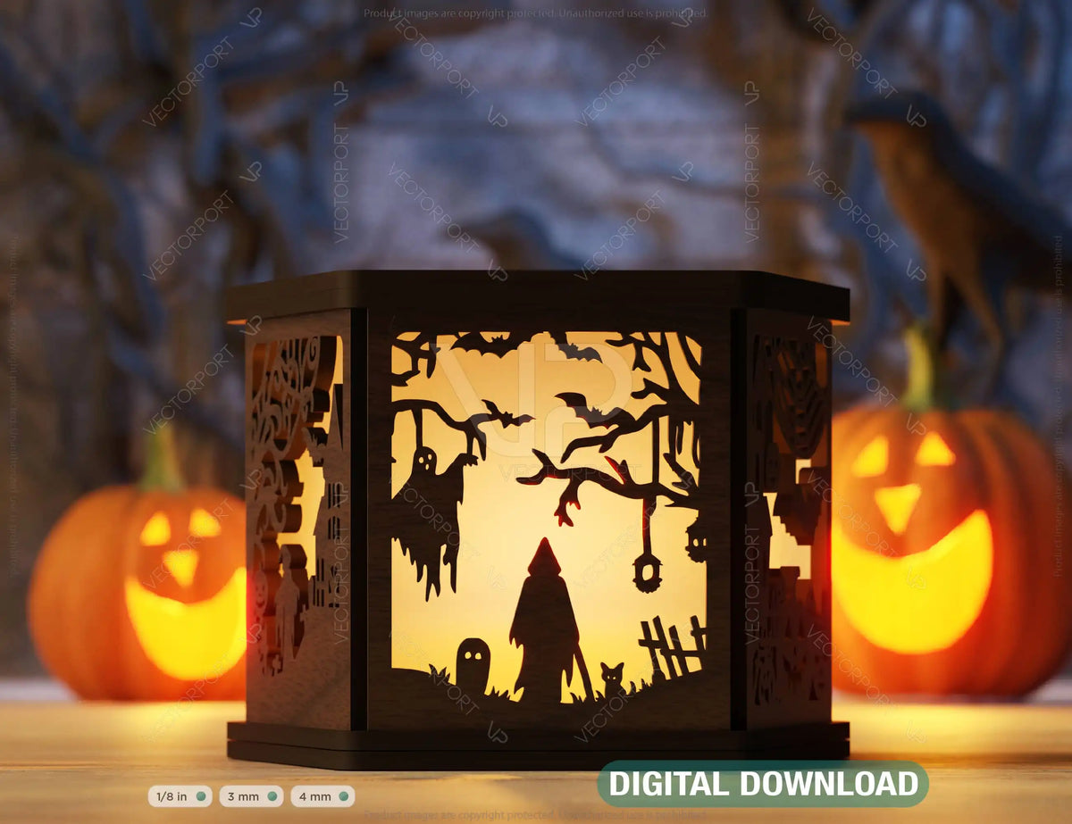 Spooky Scene Halloween Lantern Tealight Holder Haunted House Ghosts Bats Lamp Digital Download |#243|