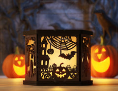 Spooky Scene Halloween Lantern Tealight Holder Haunted House Ghosts Bats Lamp Digital Download |#243|