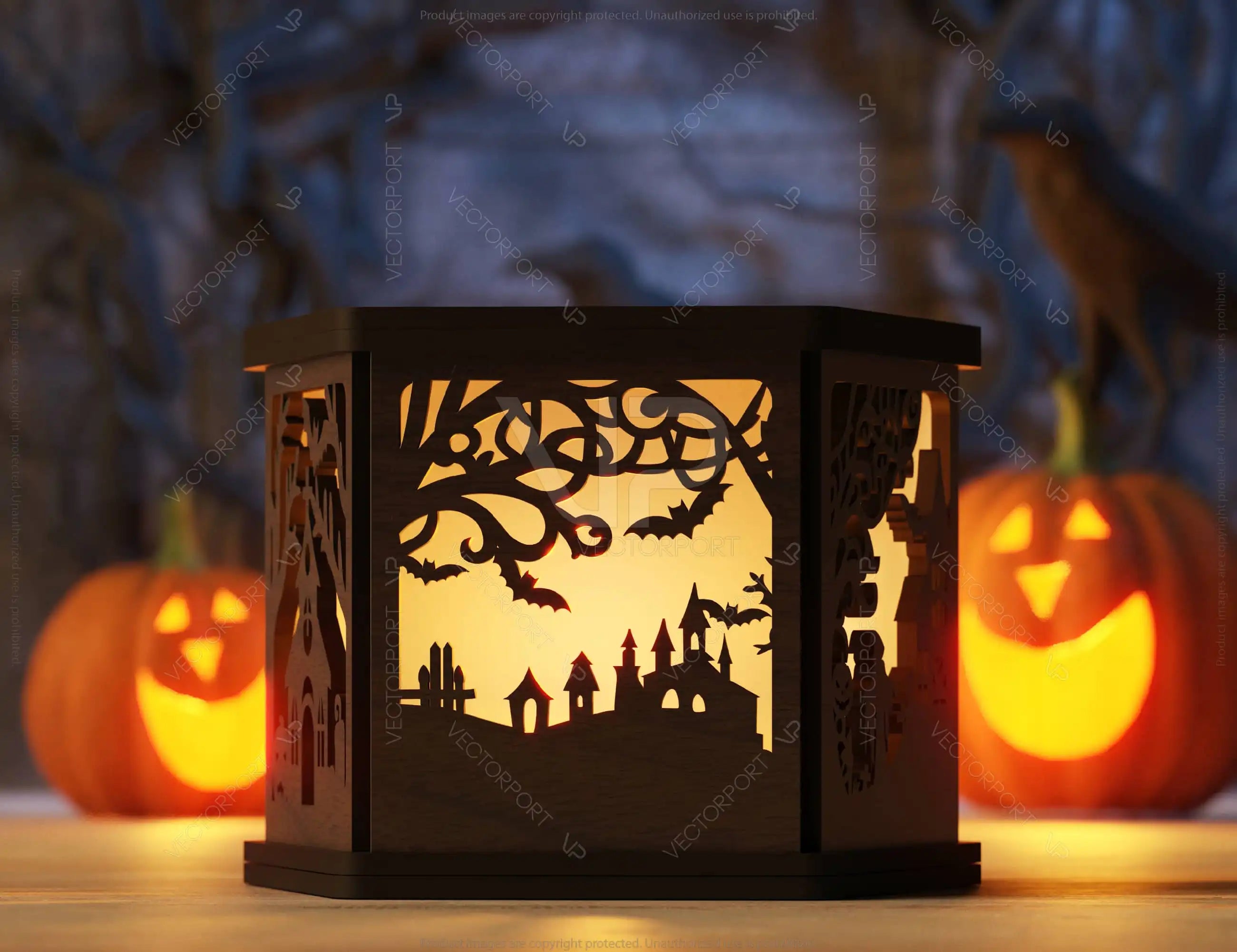 Spooky Scene Halloween Lantern Tealight Holder Haunted House Ghosts Bats Lamp Digital Download |#243|