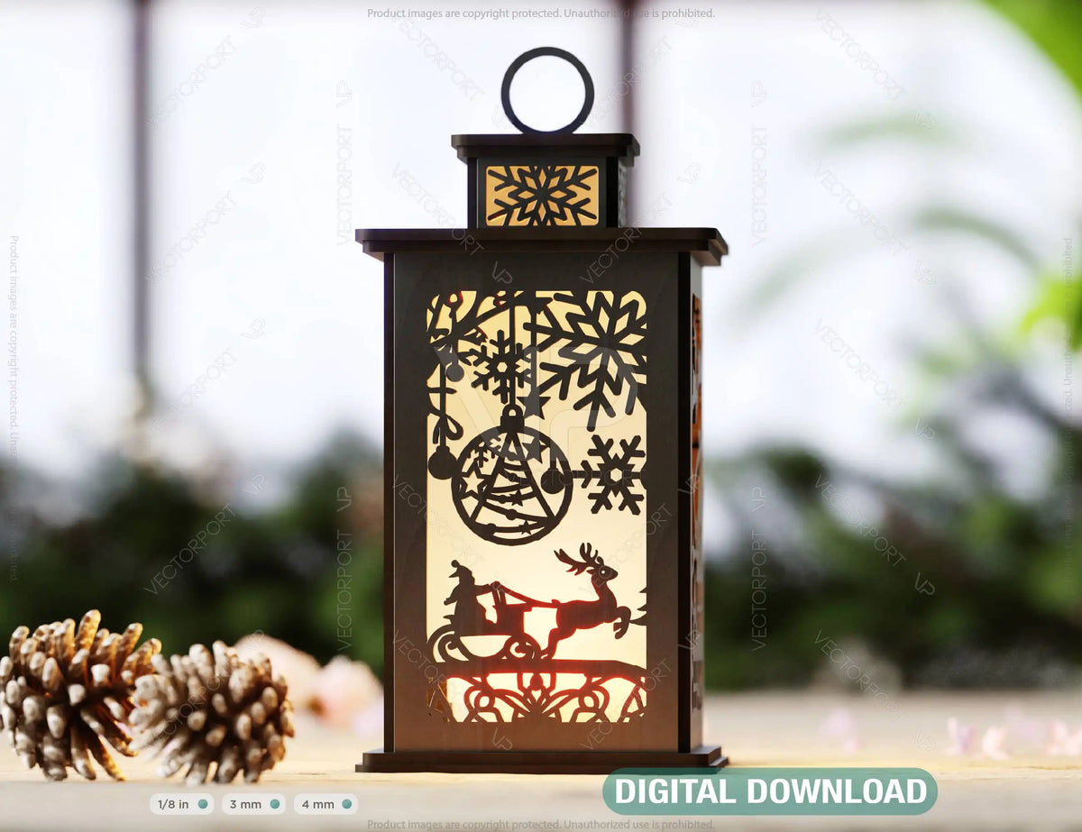 Christmas Lamp: A Festive Wooden Light Laser-Cut Christmas Lantern | New Year Tree Candle Holder Digital Download |#244|