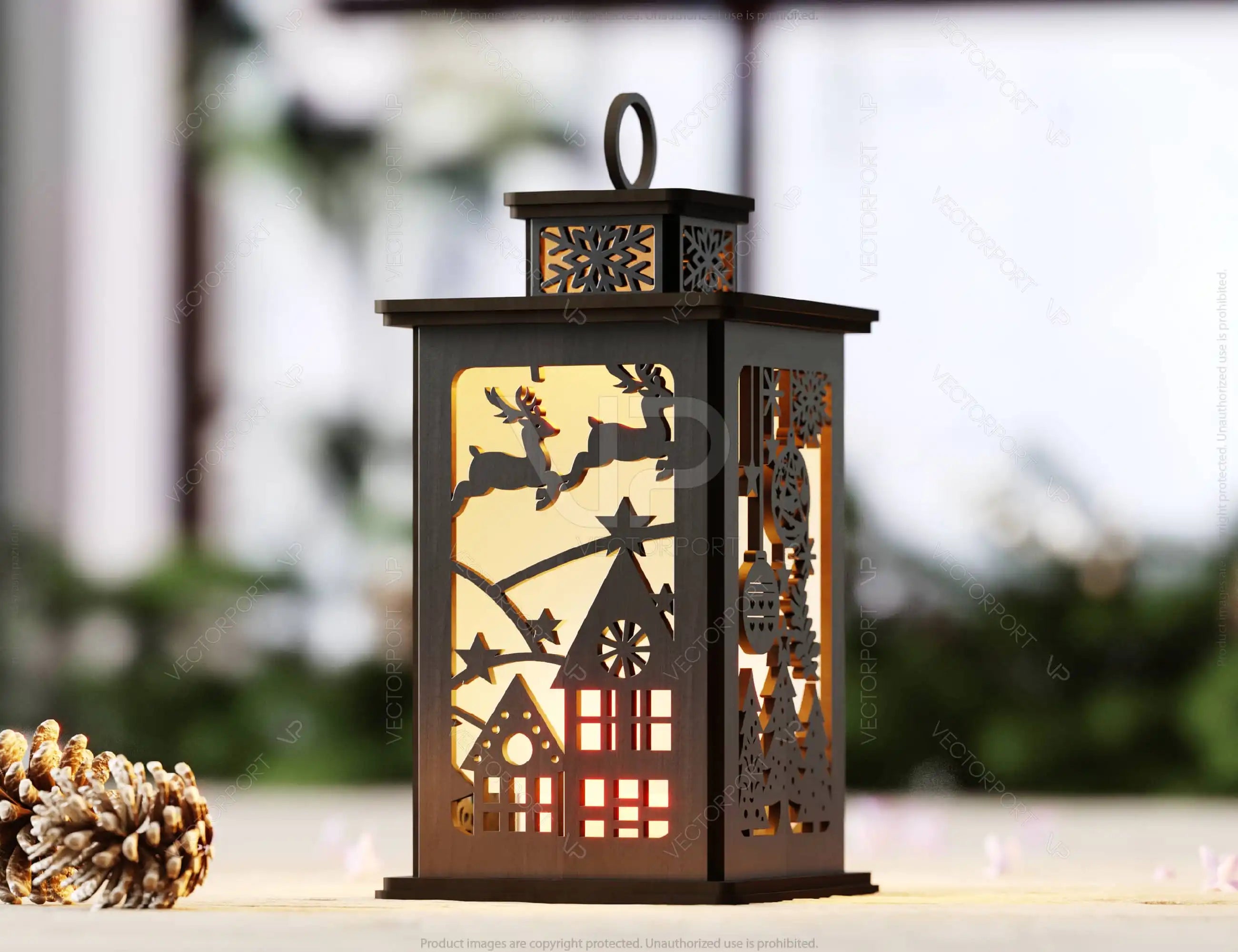 Christmas Lamp: A Festive Wooden Light Laser-Cut Christmas Lantern | New Year Tree Candle Holder Digital Download |#244|