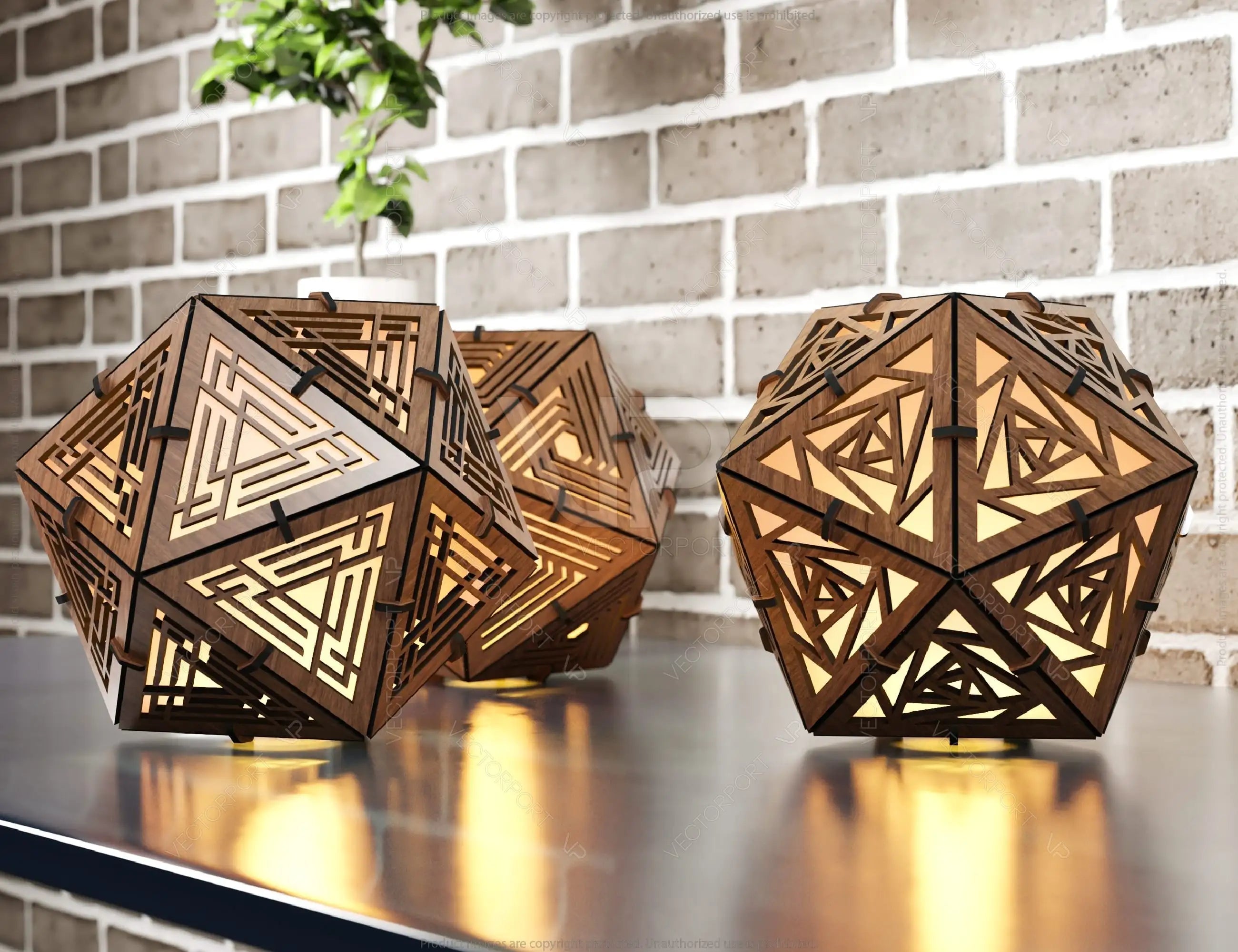 Icosahedron 3 Different Pattern wood triangle shadow lamp Tea Lantern Candle Holder Digital Download SVG |#U244|