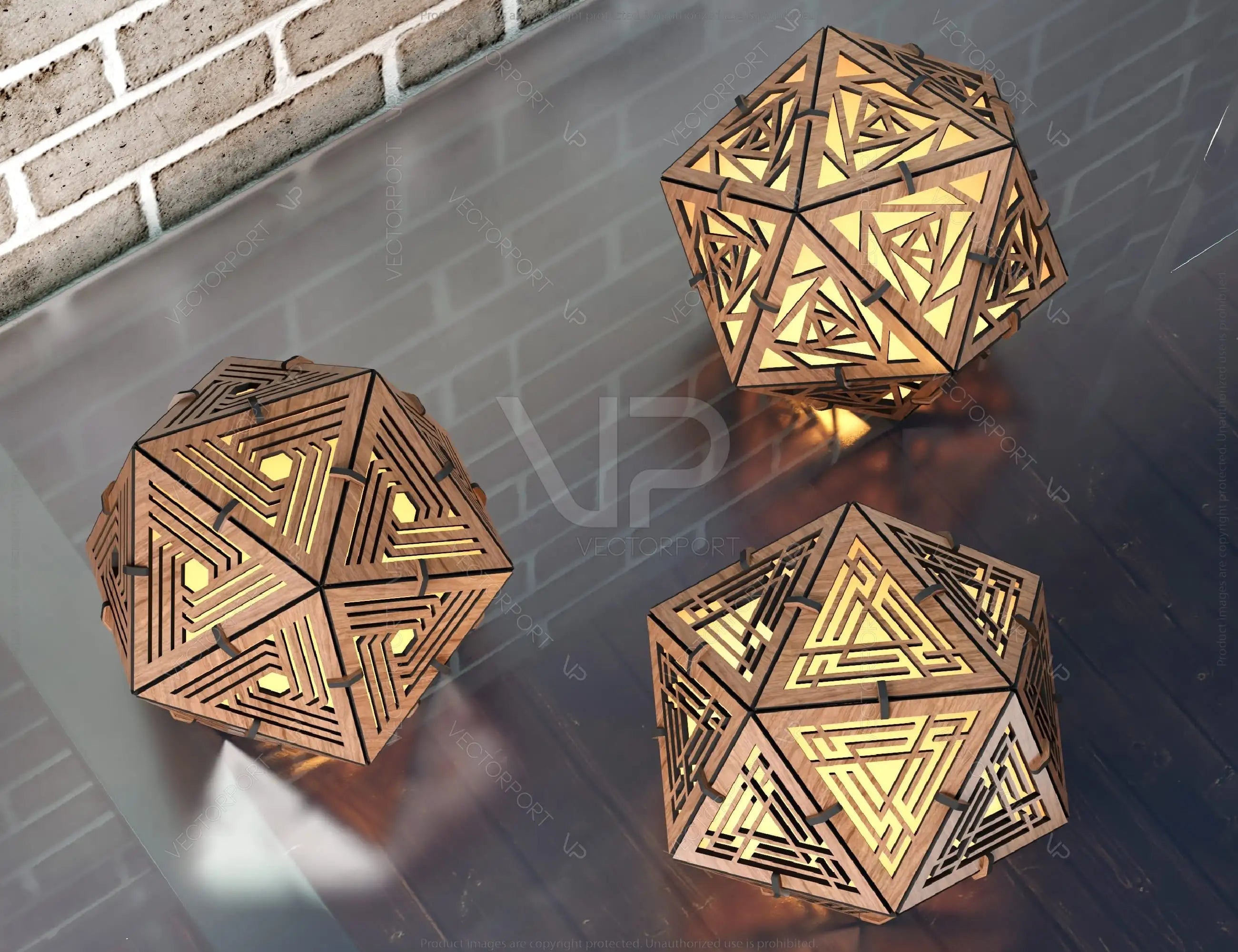 Icosahedron 3 Different Pattern wood triangle shadow lamp Tea Lantern Candle Holder Digital Download SVG |#U244|