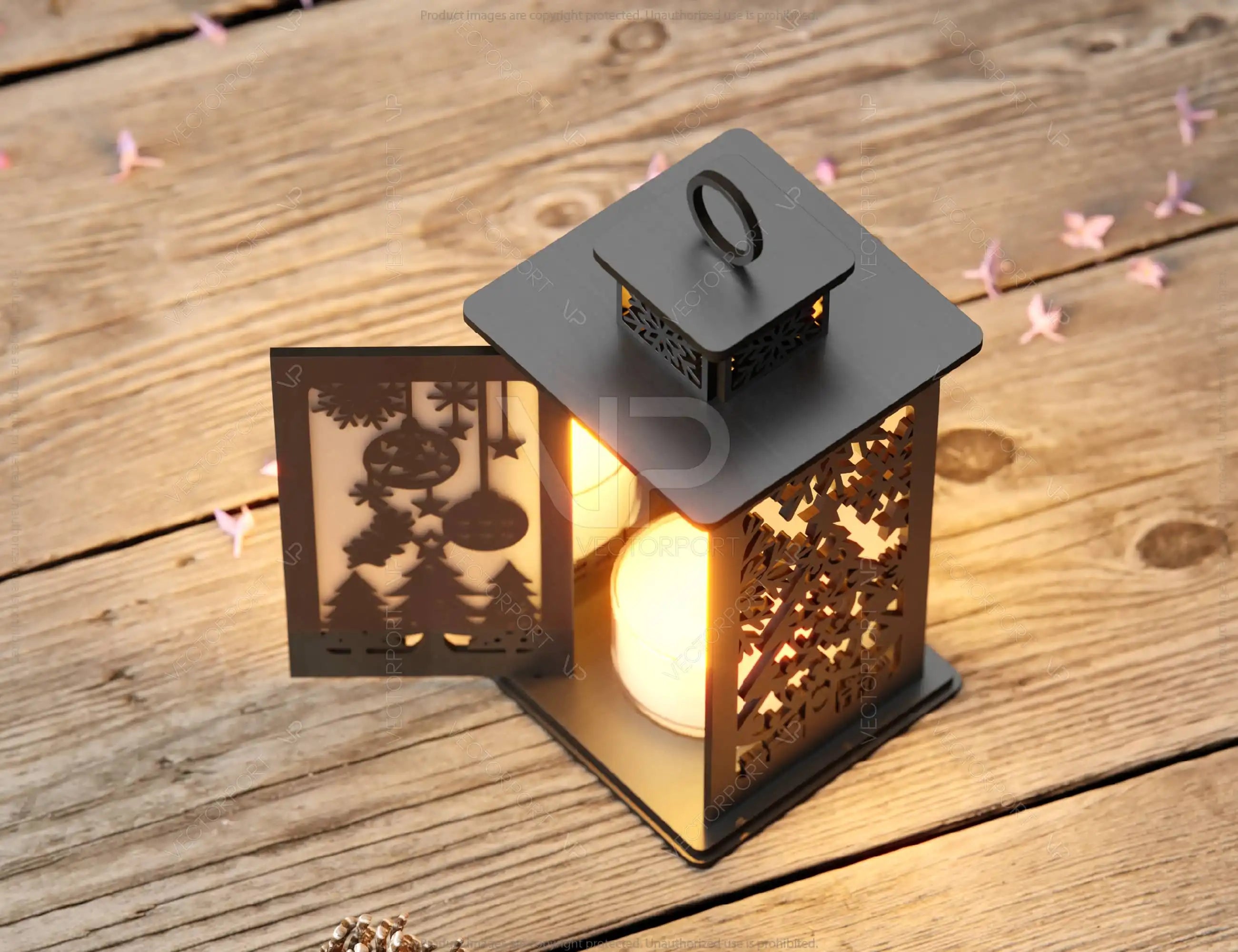 Christmas Lamp: A Festive Wooden Light Laser-Cut Christmas Lantern | New Year Tree Candle Holder Digital Download |#244|