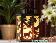 Mule Scene Forest Lantern: Laser Cut Tealight Candle Holder Night Light Forest Scene Lantern Digital Download |#245|