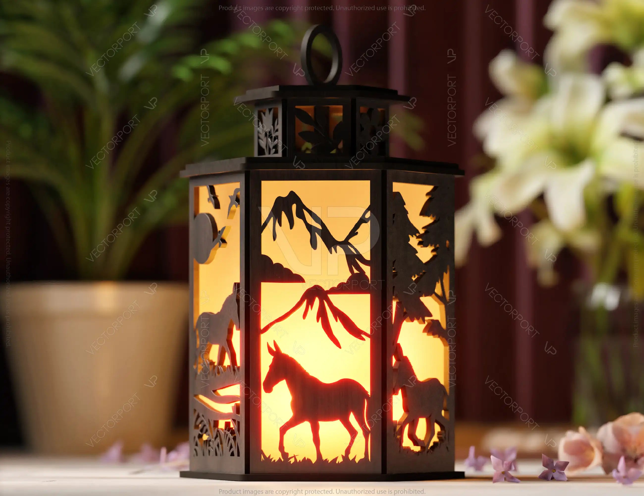 Mule Scene Forest Lantern: Laser Cut Tealight Candle Holder Night Light Forest Scene Lantern Digital Download |#245|