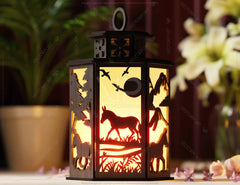 Mule Scene Forest Lantern: Laser Cut Tealight Candle Holder Night Light Forest Scene Lantern Digital Download |#245|