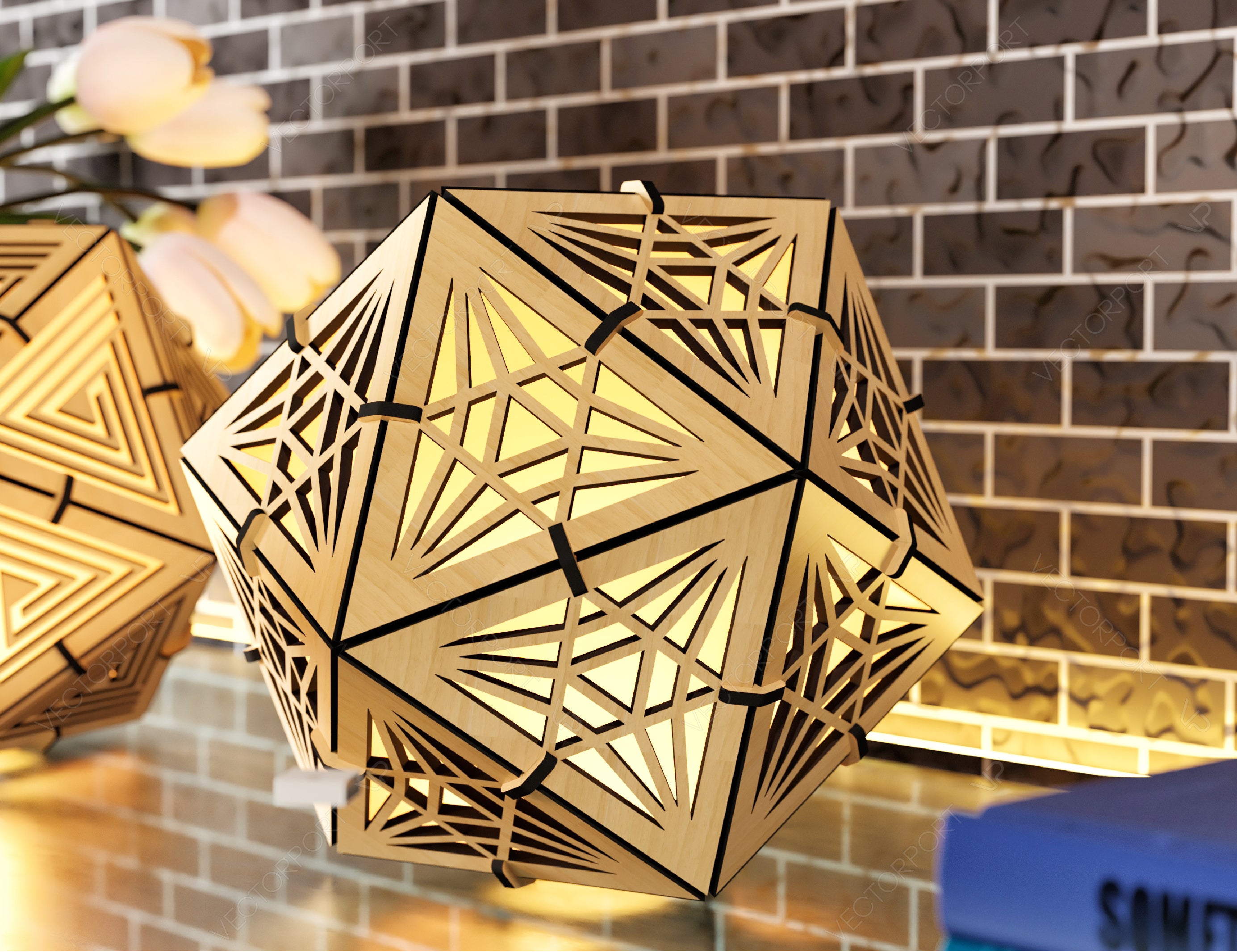 Icosahedron 3 Different Pattern wood triangle shadow lamp Tea Lantern Candle Holder Digital Download SVG |#U245|