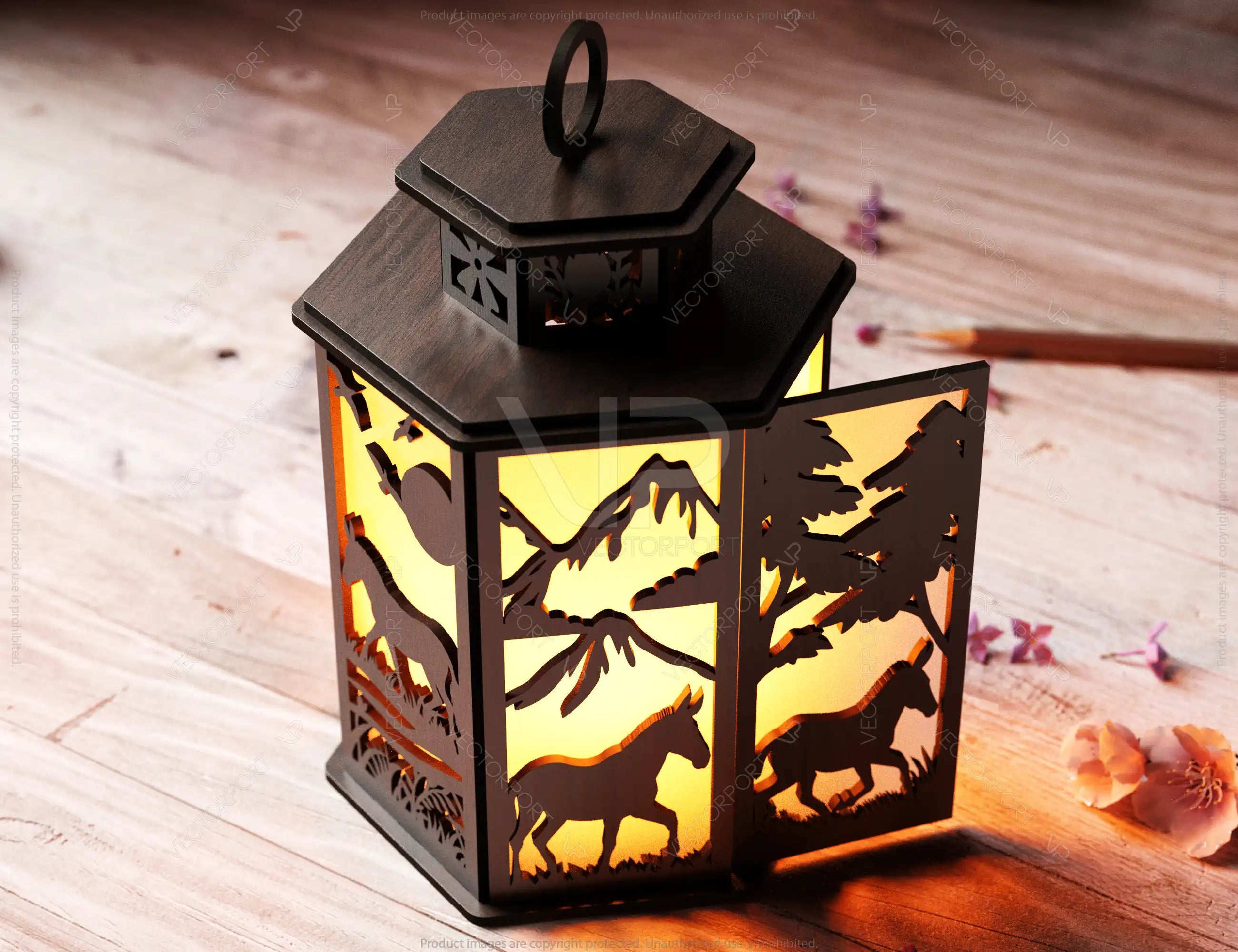 Mule Scene Forest Lantern: Laser Cut Tealight Candle Holder Night Light Forest Scene Lantern Digital Download |#245|