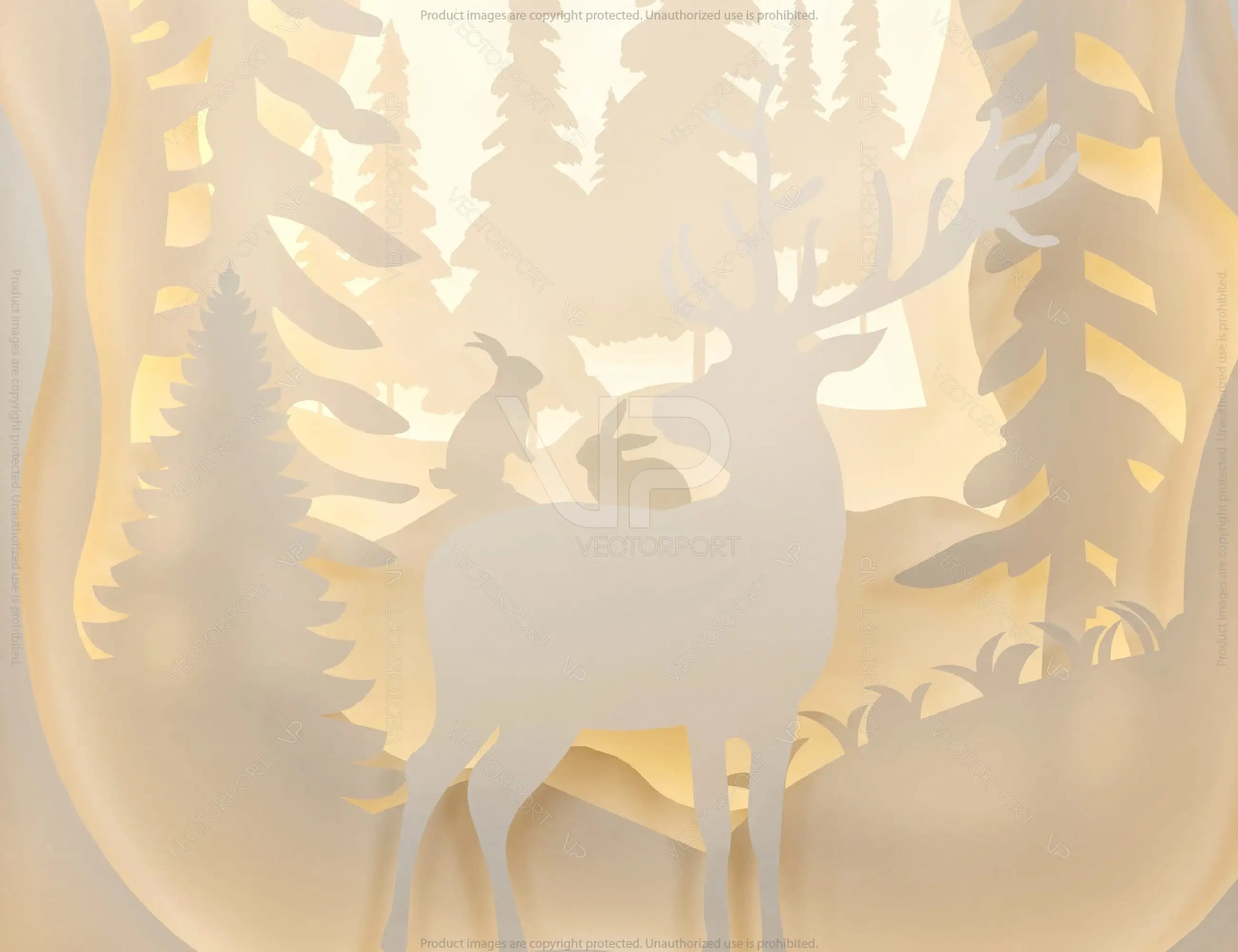 Paper cut Light Box, 3D Deer Forest Theme Shadow Box SVG template, Multi-layer shadow Box Diy Light box Digital Download SVG |#U246|