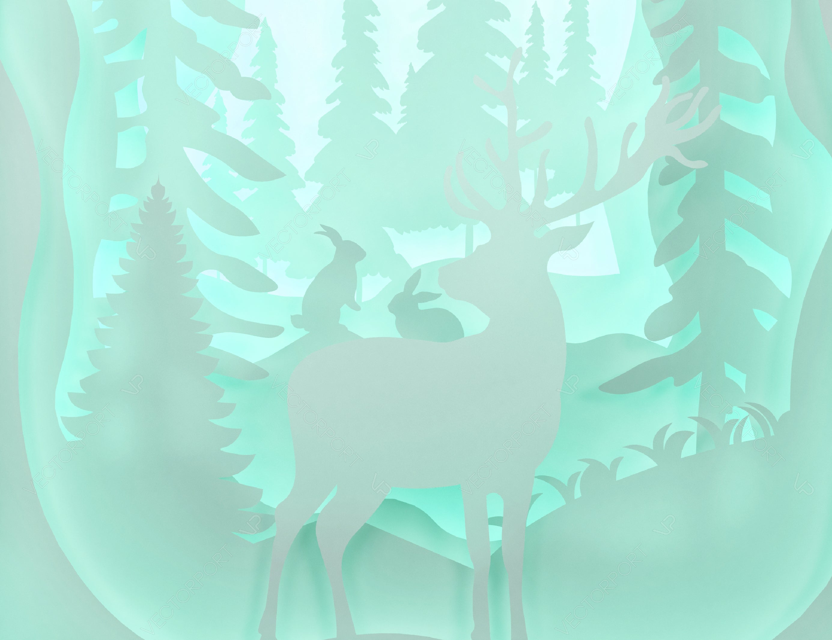 Paper cut Light Box, 3D Deer Forest Theme Shadow Box SVG template, Multi-layer shadow Box Diy Light box Digital Download SVG |#U246|