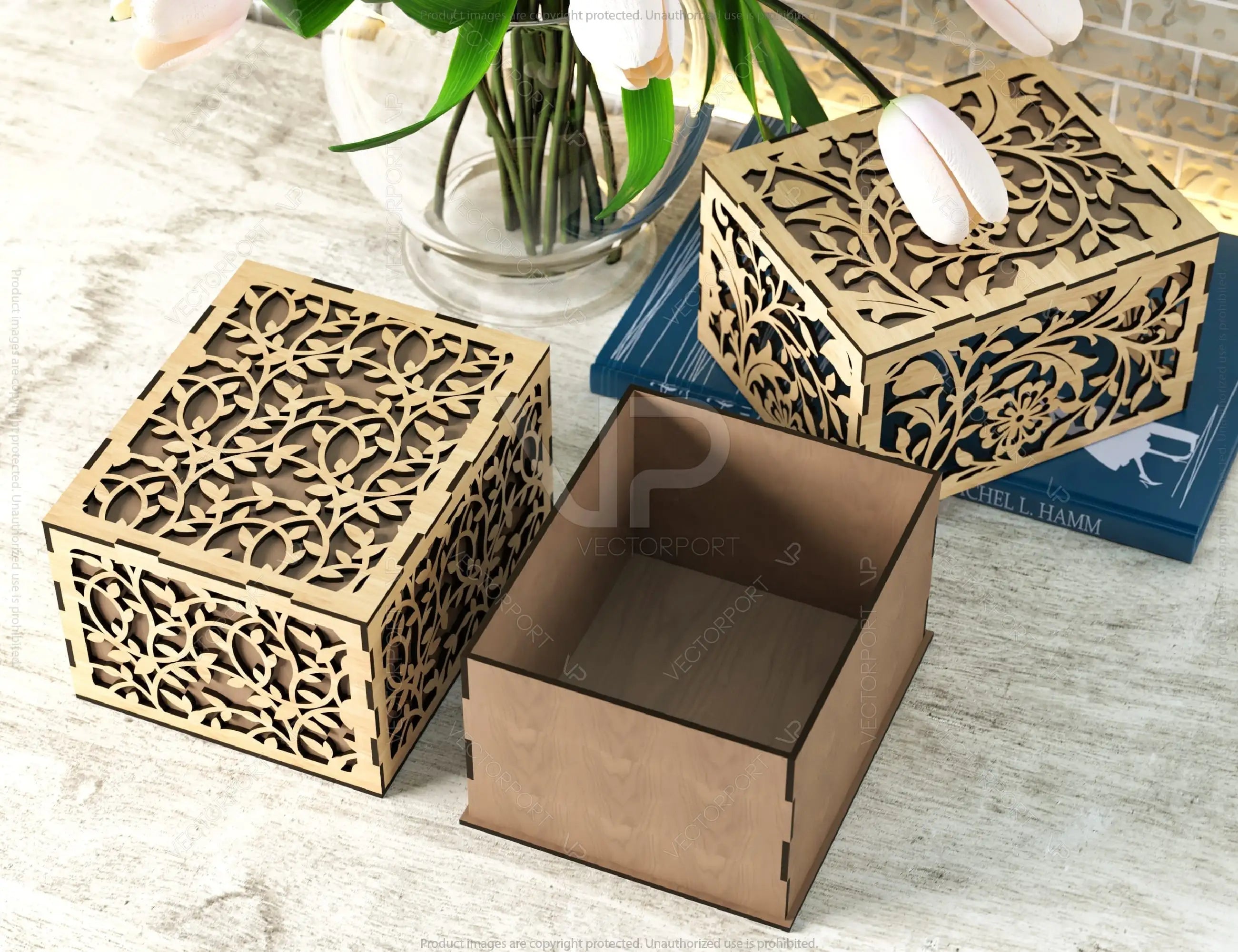 Laser Cut Decorative Gift Box with Flowers pattern, Opener Jeweler Case Wedding Favor box Gift for Her Digital Download |#U248|