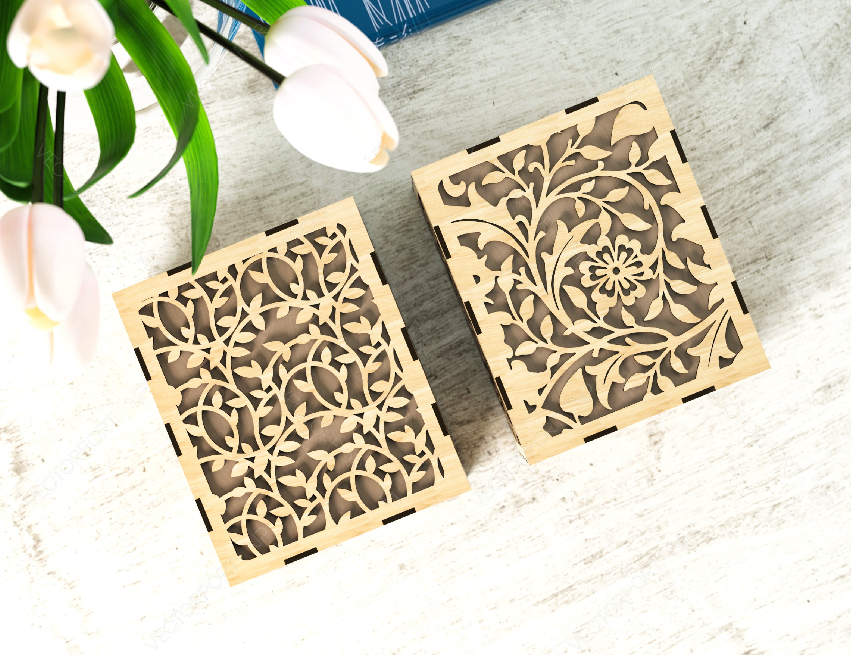 Laser Cut Decorative Gift Box with Flowers pattern, Opener Jeweler Case Wedding Favor box Gift for Her Digital Download |#U248|
