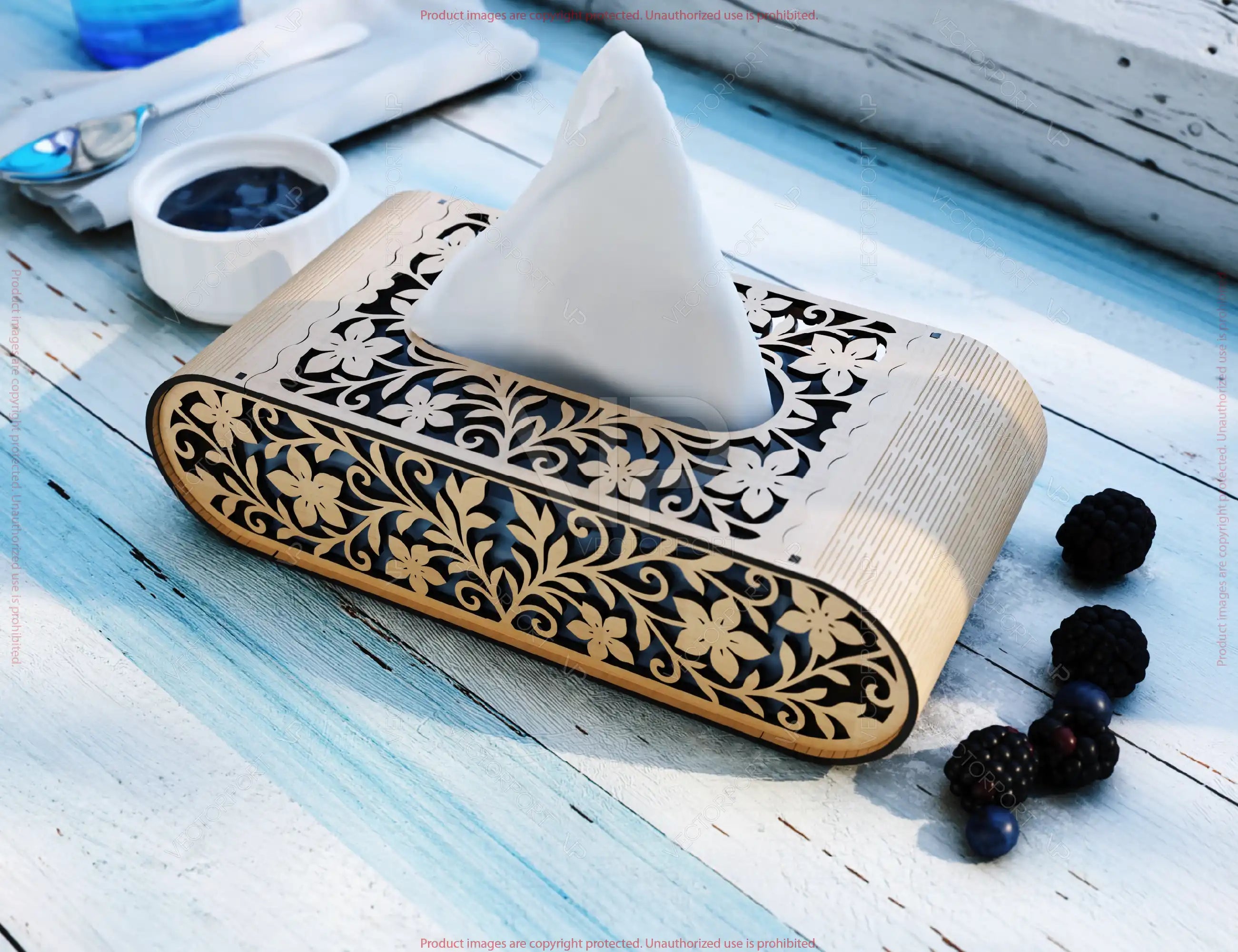 Floral Design Laser Cut Napkin Dispenser – 2 Size Options, Modern Tabletop Tissue Box Wooden Napkin cover Digital Download |#250|