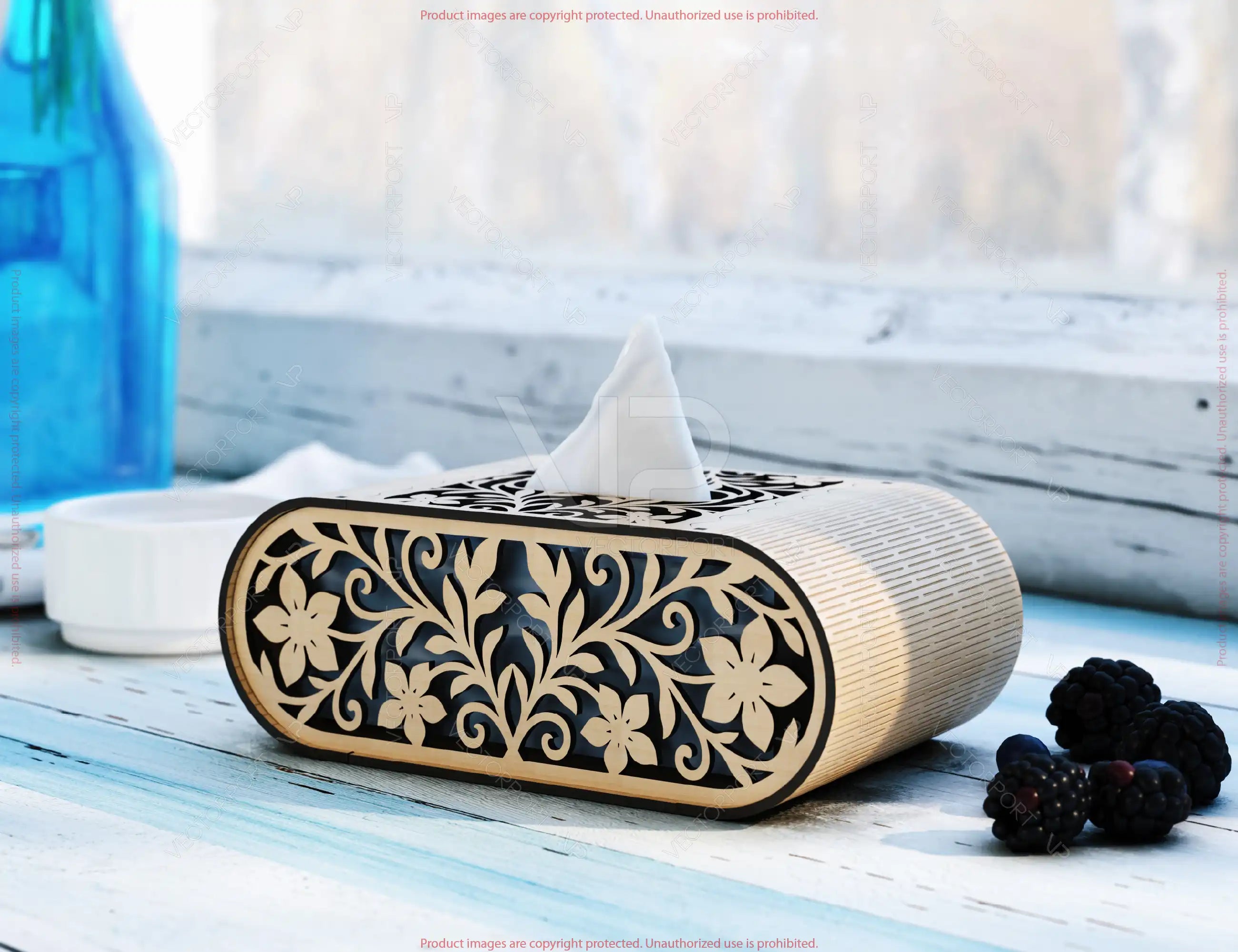 Floral Design Laser Cut Napkin Dispenser – 2 Size Options, Modern Tabletop Tissue Box Wooden Napkin cover Digital Download |#250|