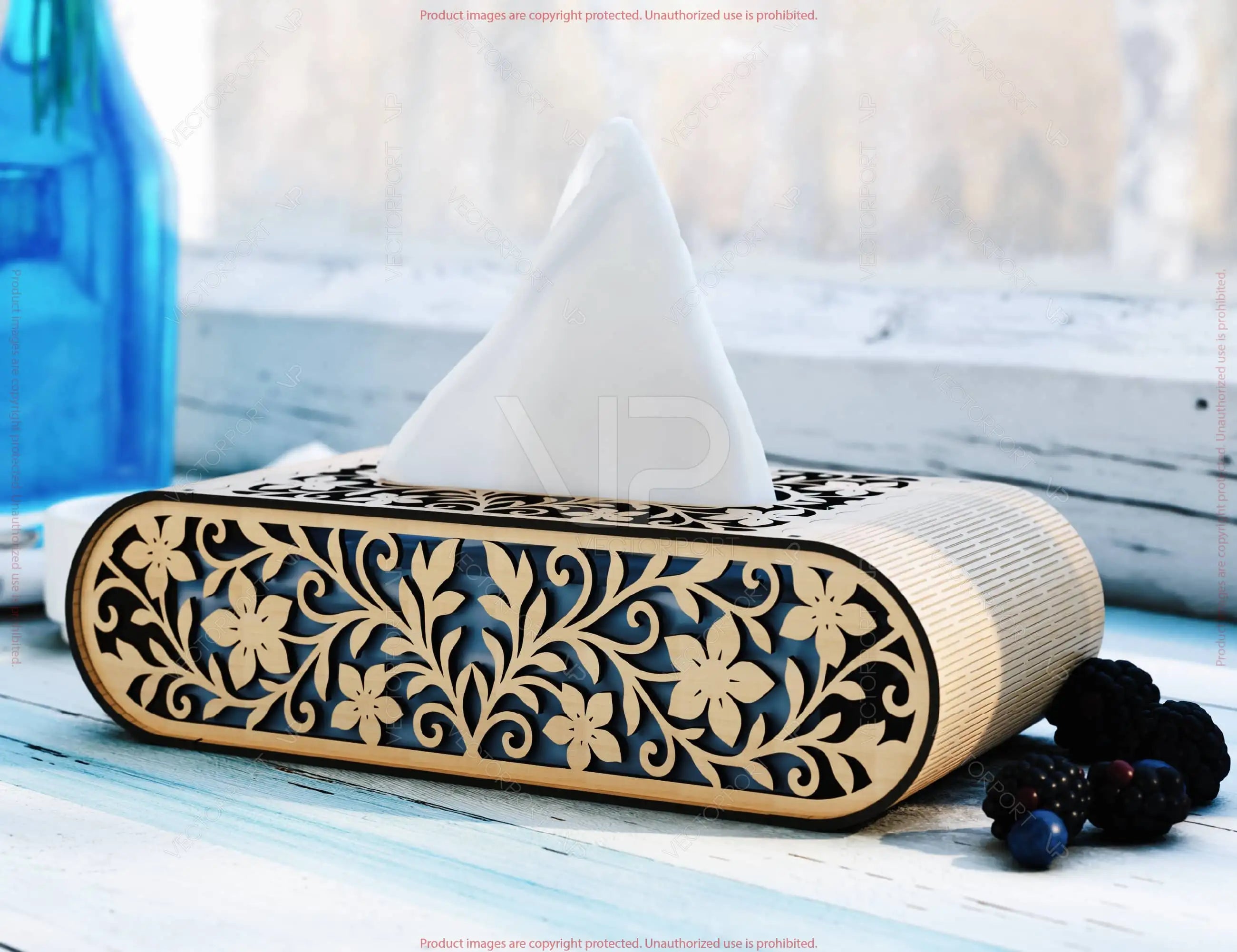 Floral Design Laser Cut Napkin Dispenser – 2 Size Options, Modern Tabletop Tissue Box Wooden Napkin cover Digital Download |#250|