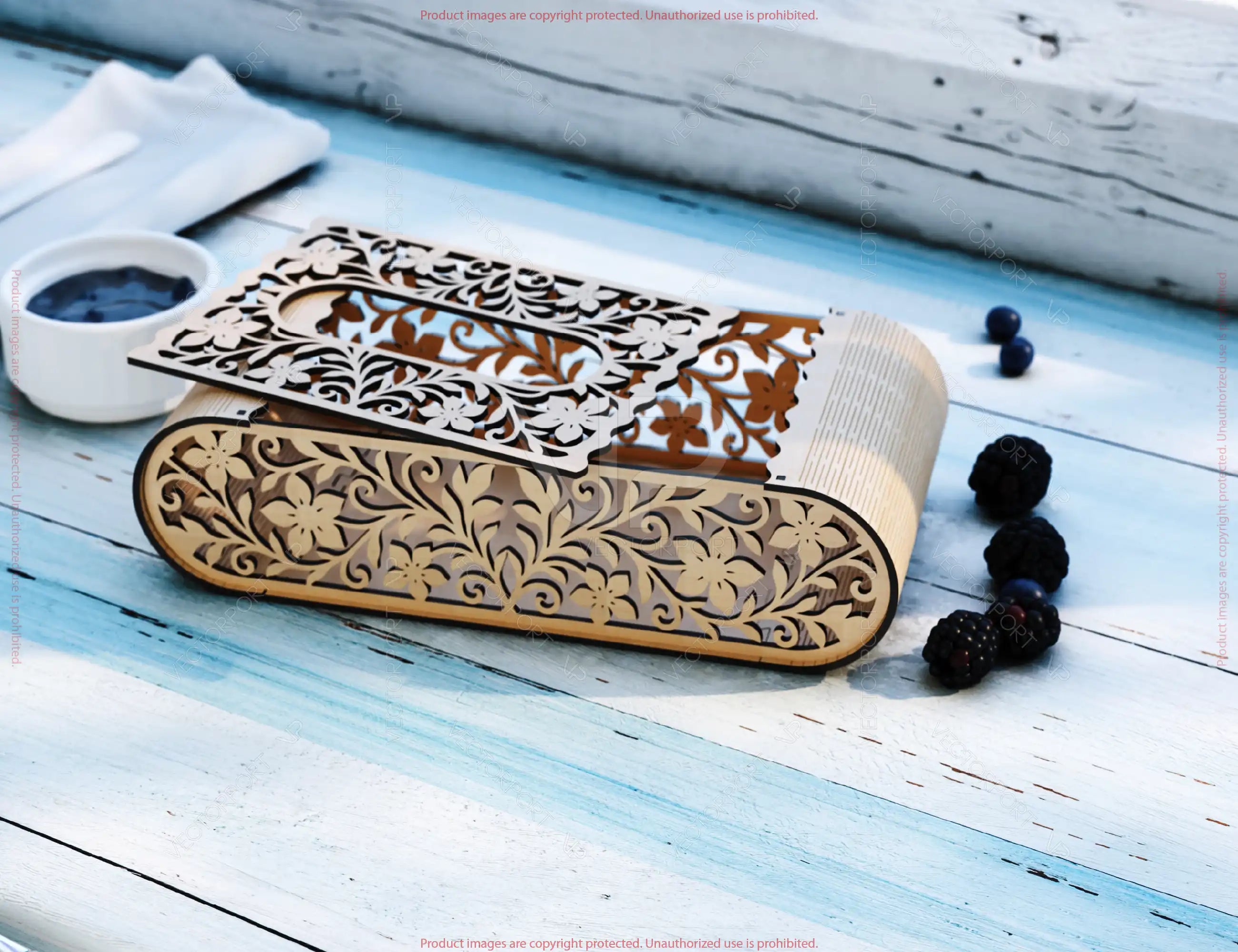 Floral Design Laser Cut Napkin Dispenser – 2 Size Options, Modern Tabletop Tissue Box Wooden Napkin cover Digital Download |#250|