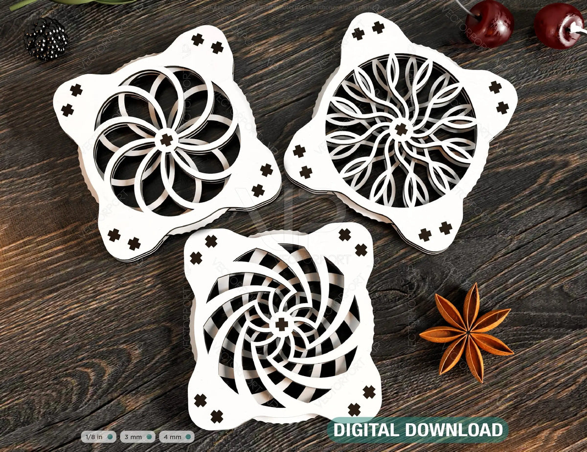 Mechanical Coaster Laser Cut Turntable Shape Tea Coffee Cup Mat Pad Placemat Tableware Digital Download |#U251|