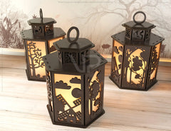 Autumn Forest Scene Lantern Tea light Halloween Theme Forest with Pumpkin Candle Holder Laser Cut Wooden Lamp Digital Download SVG |#U252|