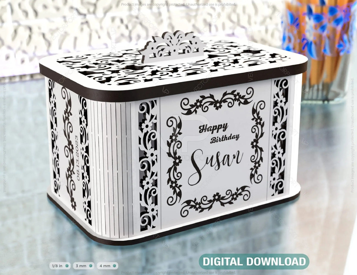 Decorative Wooden Gift box with Heart Flowers Pattern Jeweler case Wedding Birthday Mother’s Day Gift Box laser cut file Digital Download |#U253|