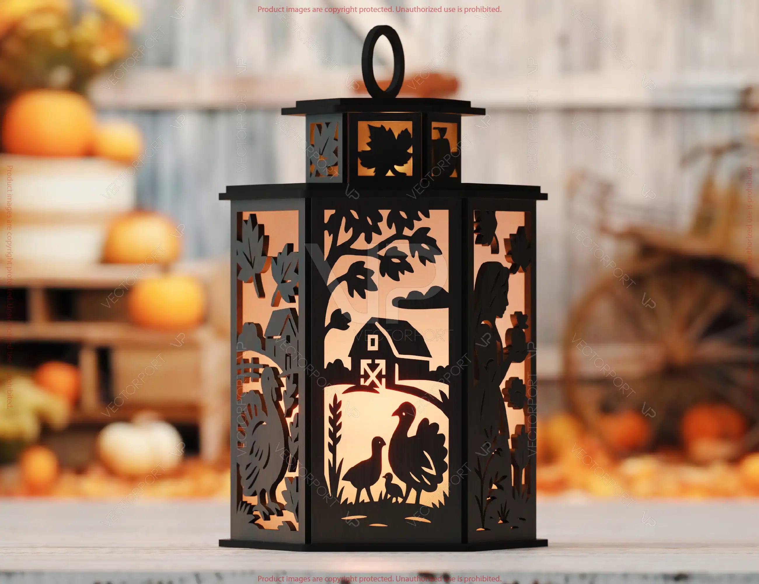 Thanksgiving Lantern Tealight Holder SVG – Autumn Leaves, Pumpkins & Turkey Candle Box Digital Download |#253|