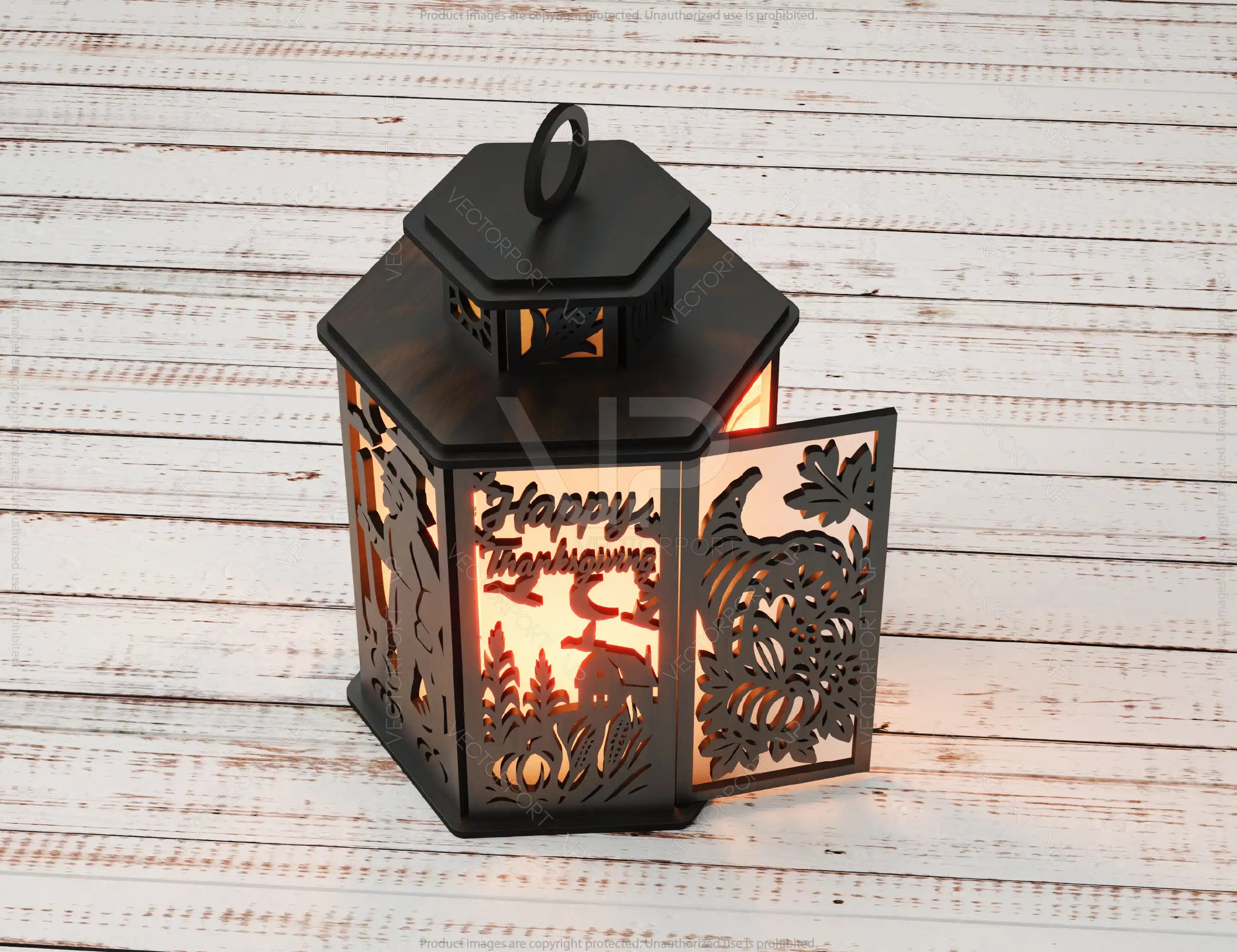 Thanksgiving Lantern Tealight Holder SVG – Autumn Leaves, Pumpkins & Turkey Candle Box Digital Download |#253|