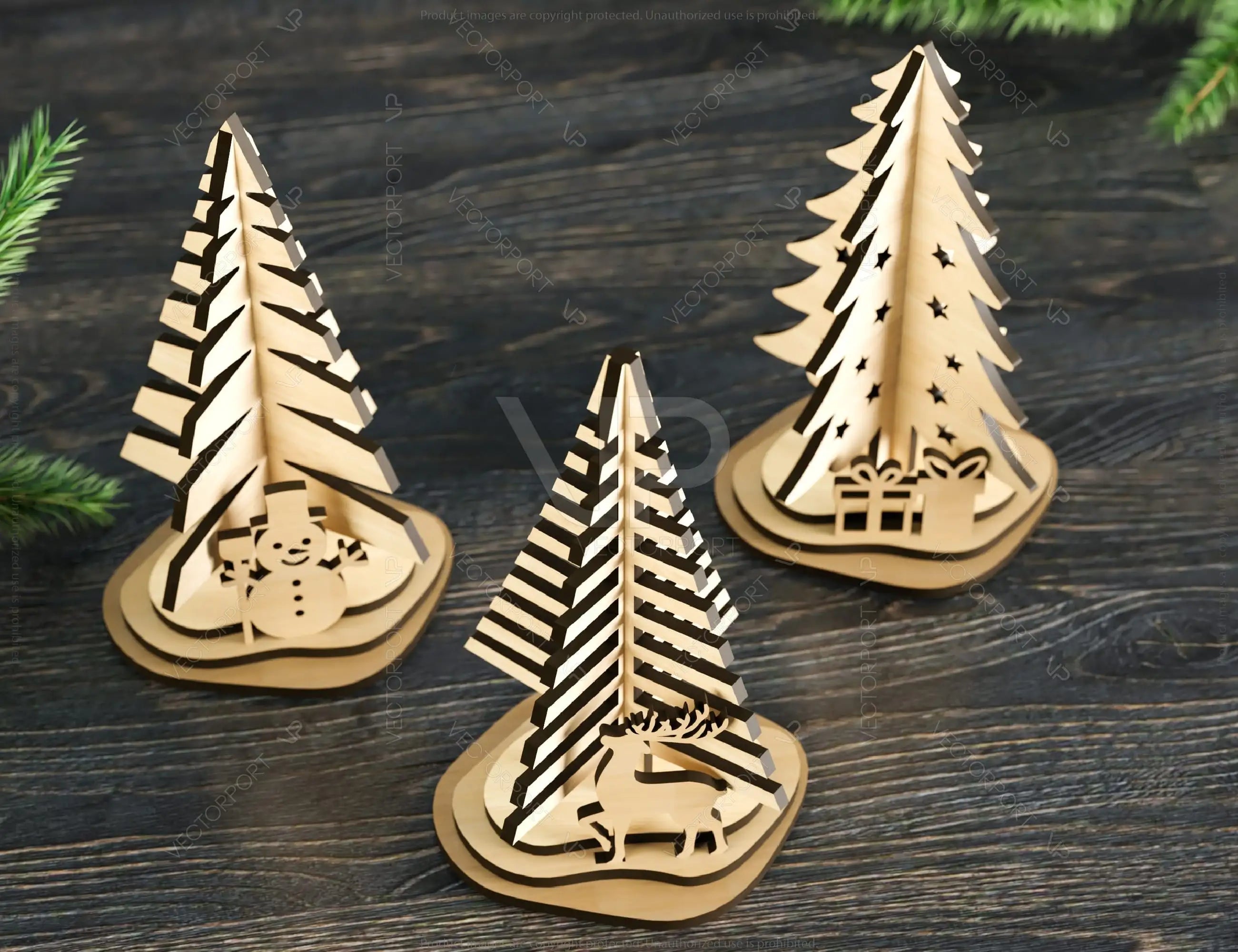 Standing Christmas Trees with Deer Gifts and Snowman Laser cut files Digital Download | SVG |#U254|