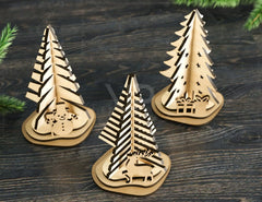 Standing Christmas Trees with Deer Gifts and Snowman Laser cut files Digital Download | SVG |#U254|
