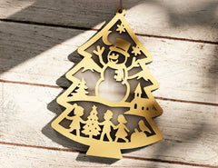 Christmas Tree Shape Ornament New Year Decoration | Laser Cut Snowy Scene Holiday Hanging Baubles | Digital Download |#255|