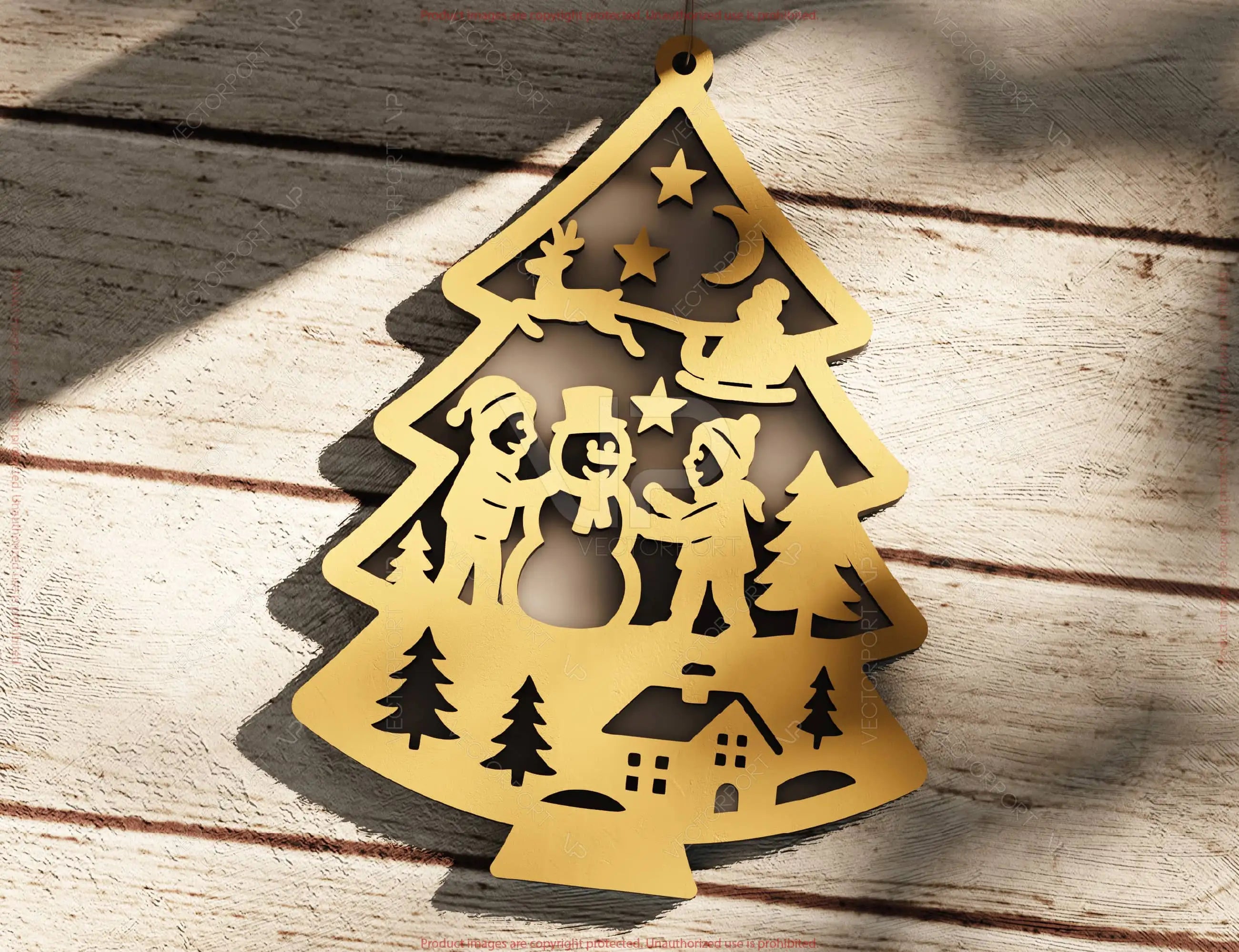 Christmas Tree Shape Ornament New Year Decoration | Laser Cut Snowy Scene Holiday Hanging Baubles | Digital Download |#255|