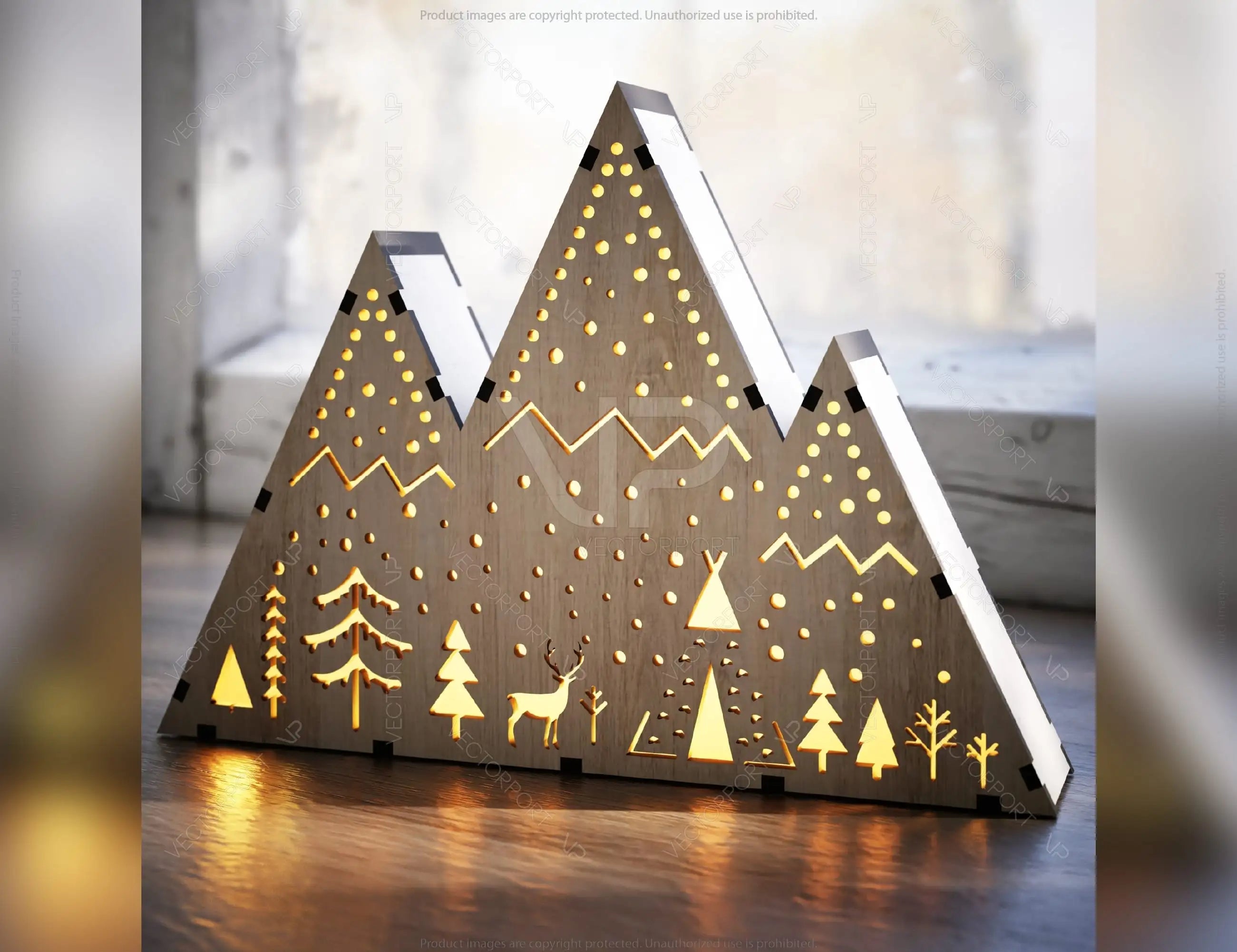 Scandinavian Mountain Led Night Light Lamp Laser Cut Bedside Table Lamp Digital Download |#U255|