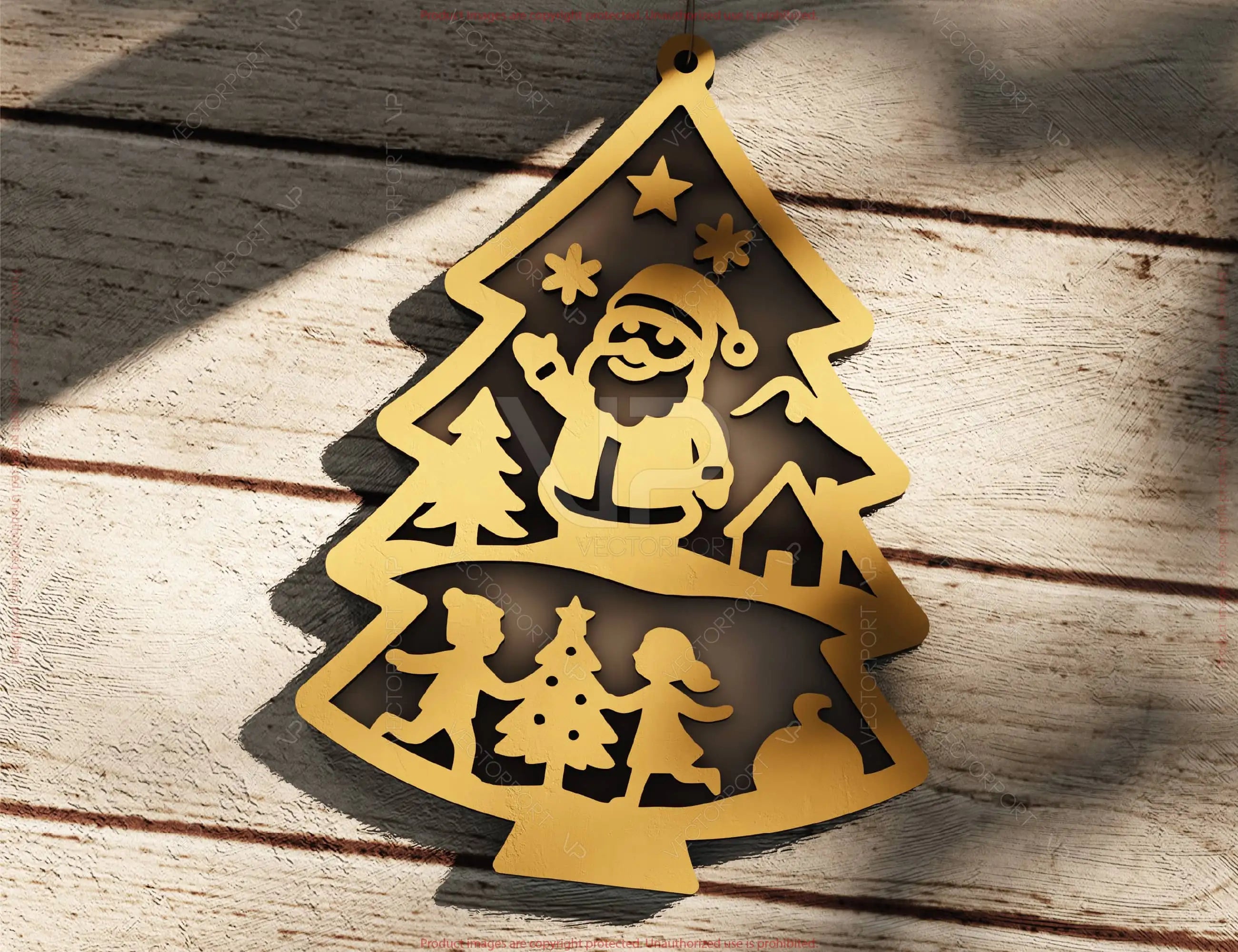 Christmas Tree Shape Ornament New Year Decoration | Laser Cut Snowy Scene Holiday Hanging Baubles | Digital Download |#255|