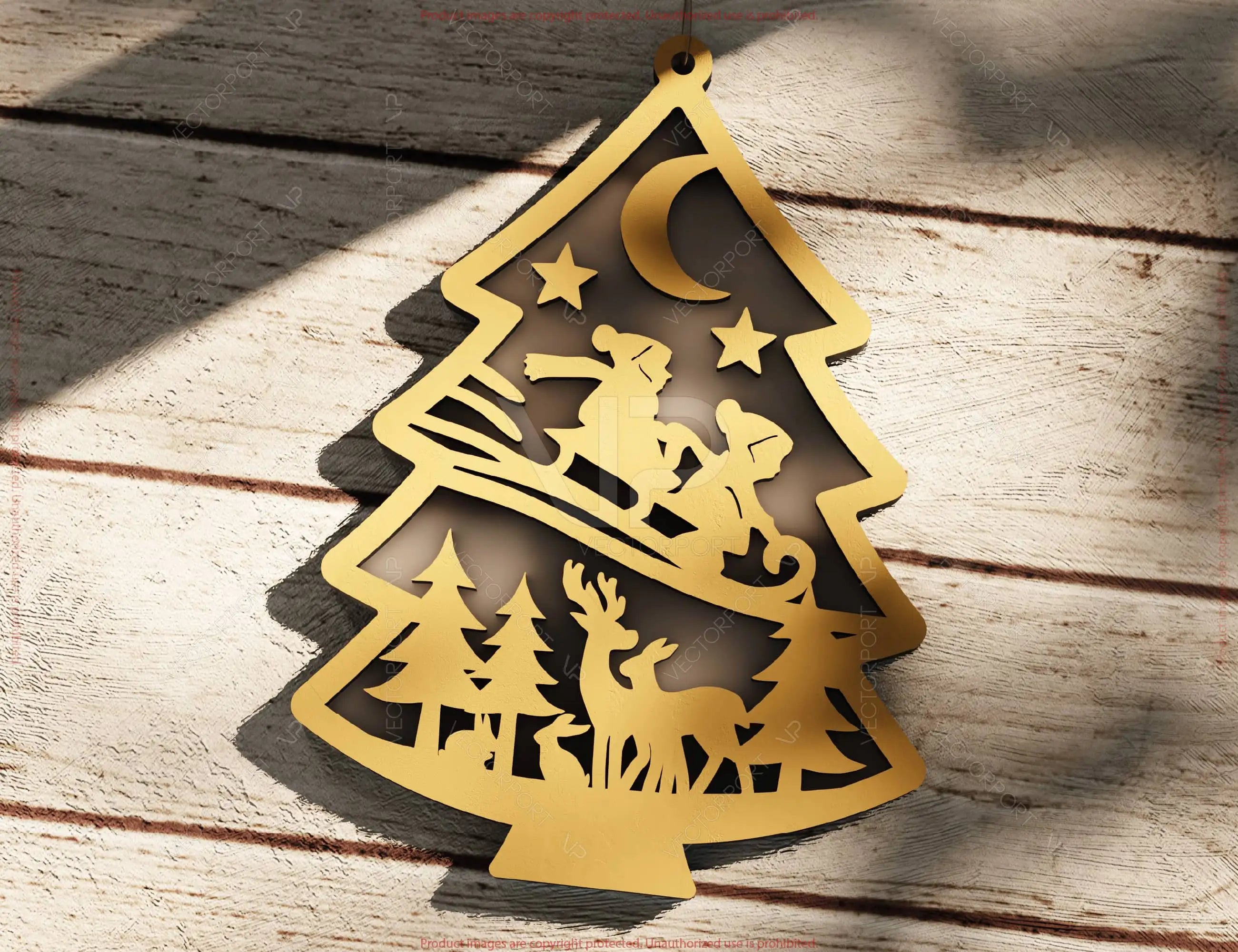 Christmas Tree Shape Ornament New Year Decoration | Laser Cut Snowy Scene Holiday Hanging Baubles | Digital Download |#255|