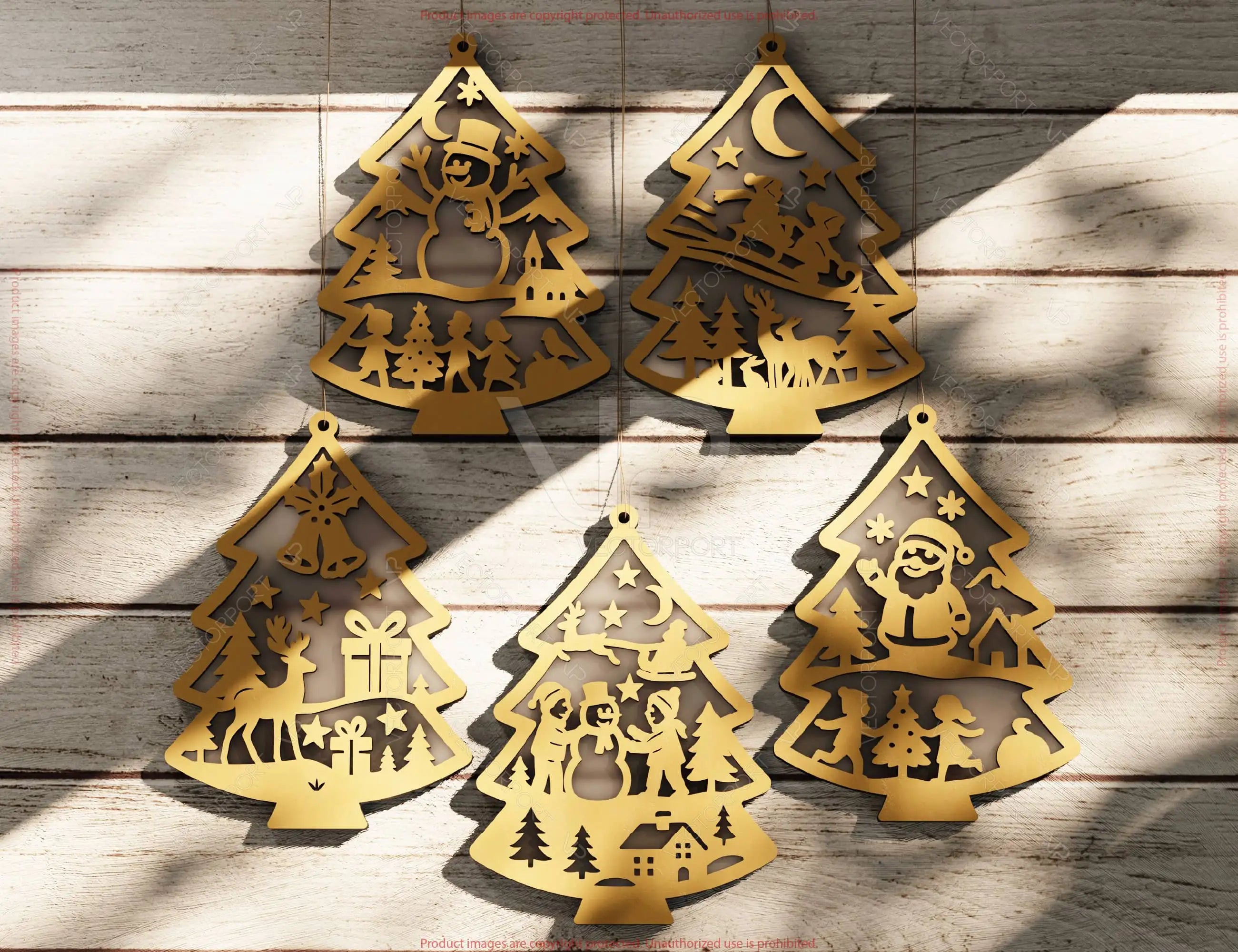 Christmas Tree Shape Ornament New Year Decoration | Laser Cut Snowy Scene Holiday Hanging Baubles | Digital Download |#255|