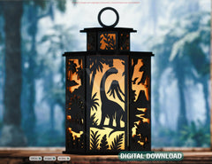 Majestic Dinosaur Wildlife Lantern – Prehistoric Jungle Panels Candle Holder Lamp Digital Download |#257|