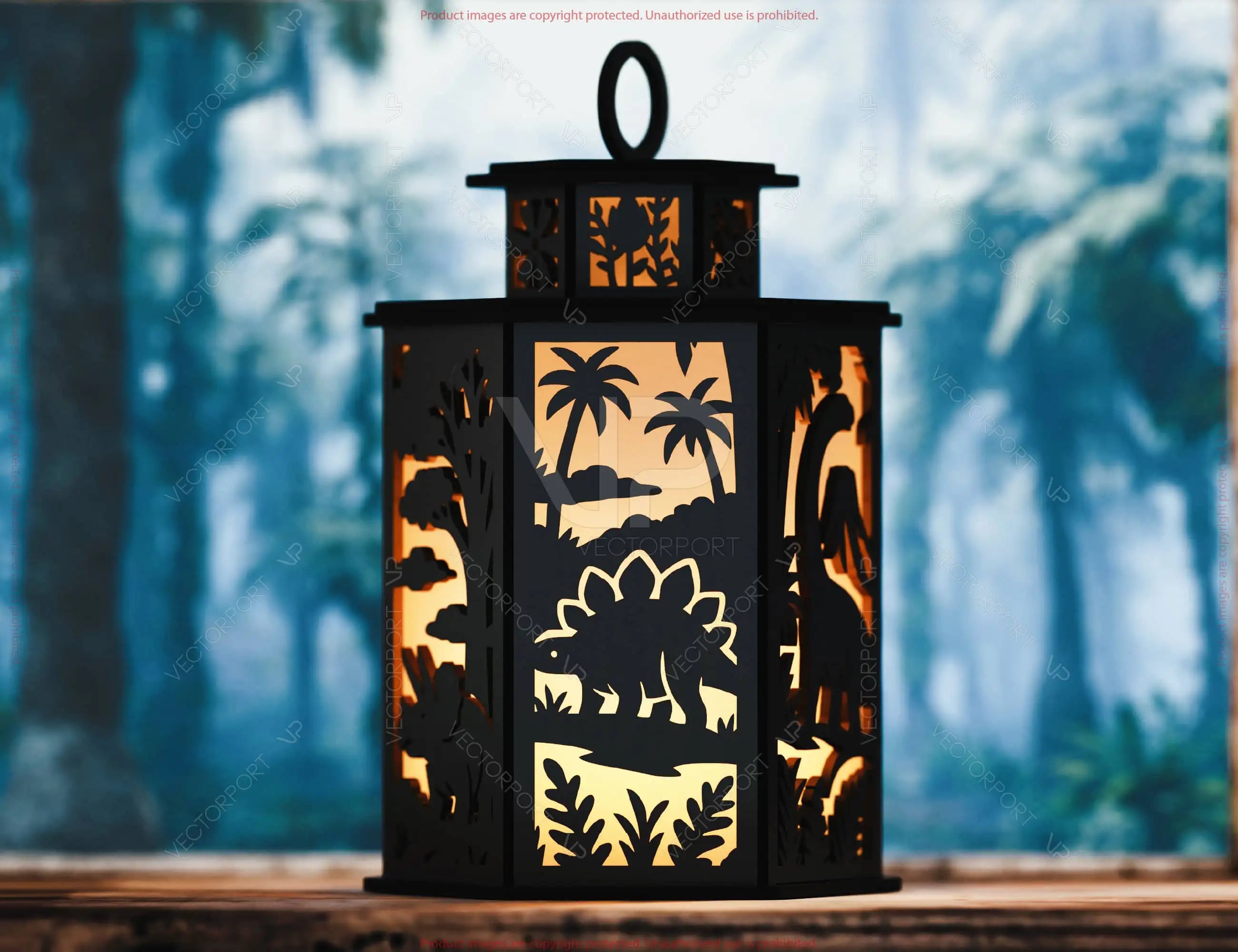 Majestic Dinosaur Wildlife Lantern – Prehistoric Jungle Panels Candle Holder Lamp Digital Download |#257|