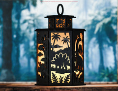 Majestic Dinosaur Wildlife Lantern – Prehistoric Jungle Panels Candle Holder Lamp Digital Download |#257|