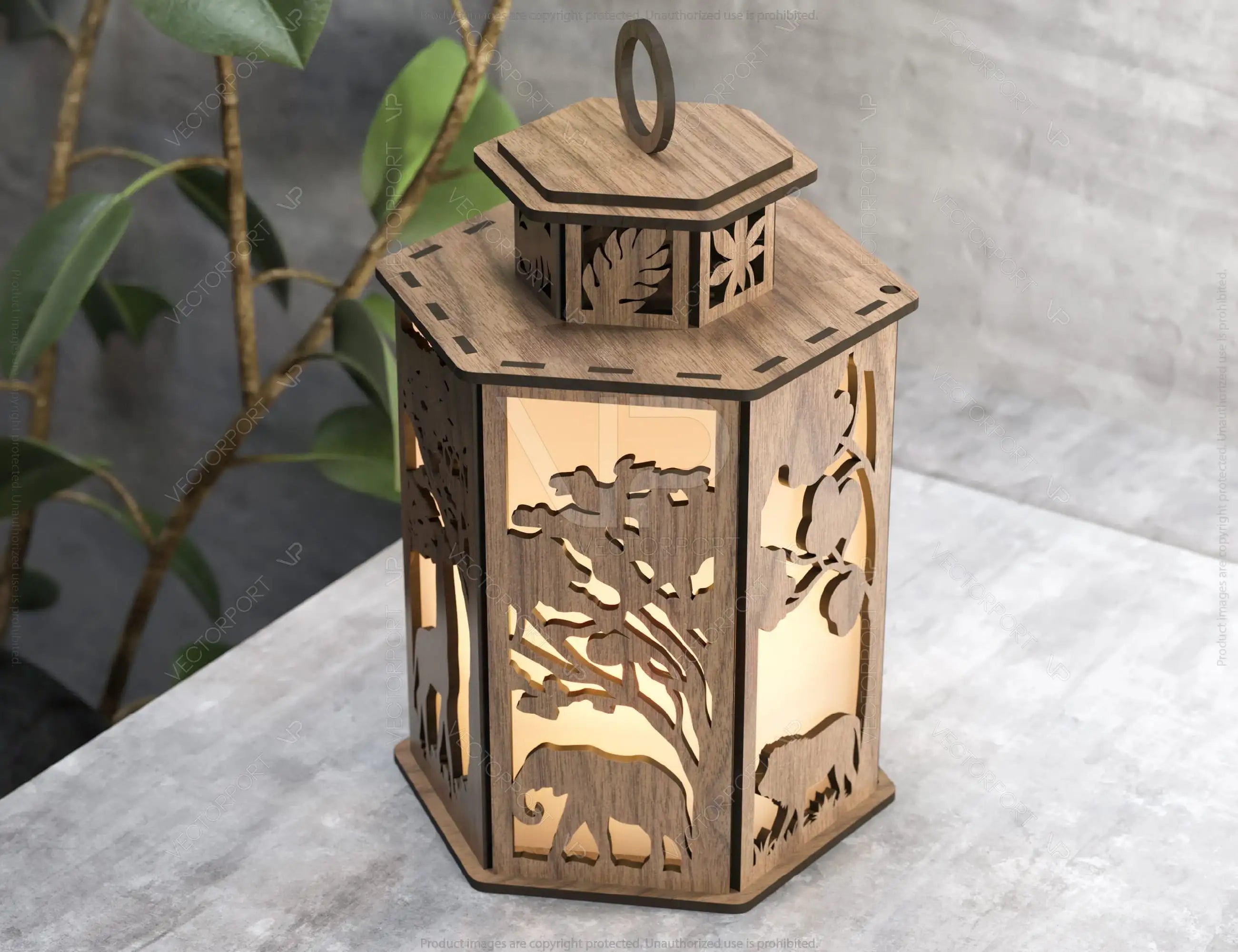 Safari Forest Scene Lantern Tea light Giraffe Leon Elephant Theme Candle Holder Laser Cut Wooden Lamp Digital Download SVG |#U257|