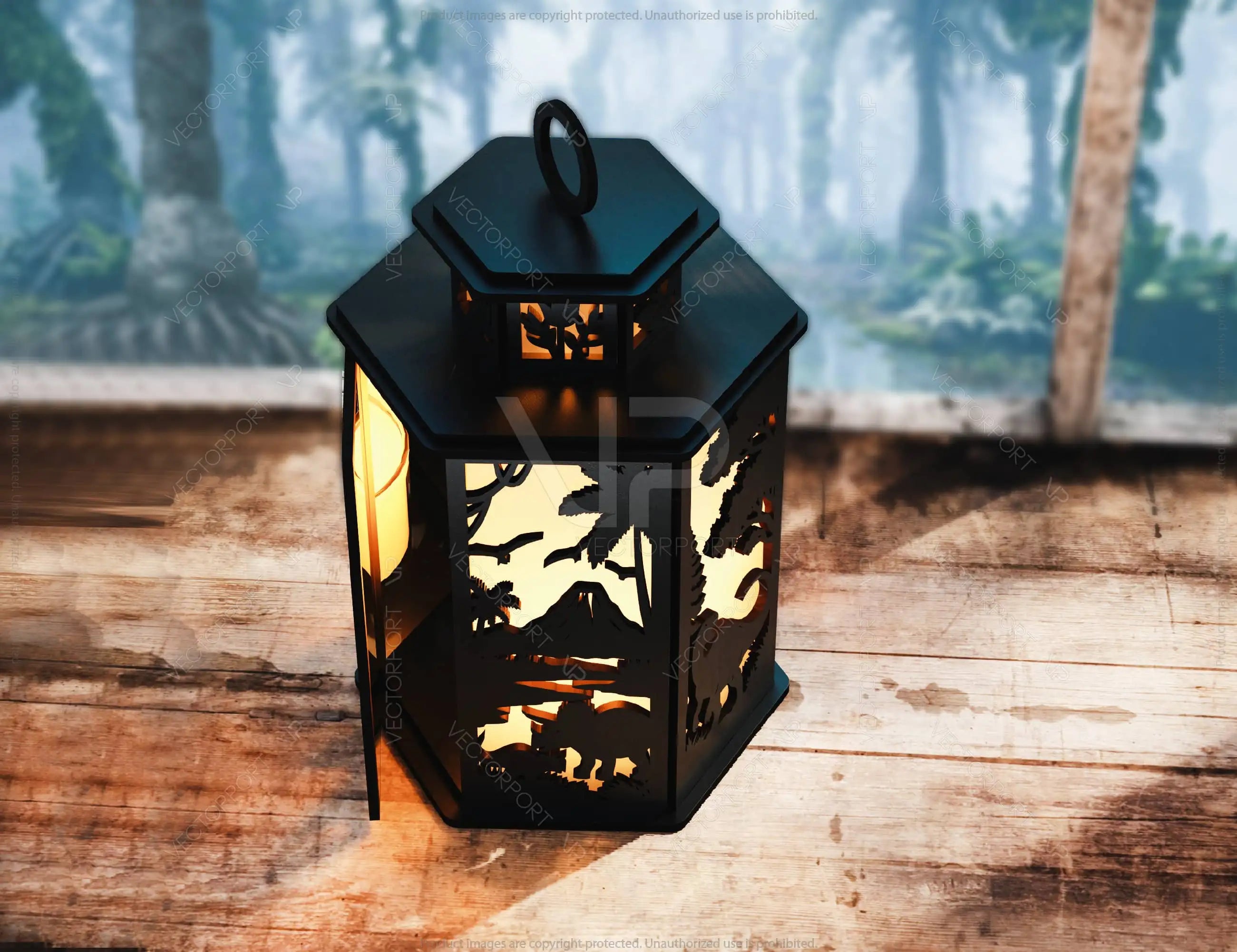 Majestic Dinosaur Wildlife Lantern – Prehistoric Jungle Panels Candle Holder Lamp Digital Download |#257|