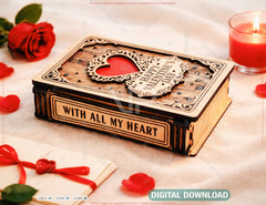 Personalized Romantic Book Box SVG – Laser Cut Valentine’s Day Keepsake with Engraved Love Design | Digital Download |#258|
