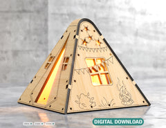 Wooden Tent Shape Night Light Lamp Laser Cutting Camping Tent Home Lampshade Table Candle Holder Table Lamp Digital Download SVG |#U259|