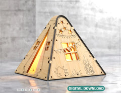 Wooden Tent Shape Night Light Lamp Laser Cutting Camping Tent Home Lampshade Table Candle Holder Table Lamp Digital Download SVG |#U259|