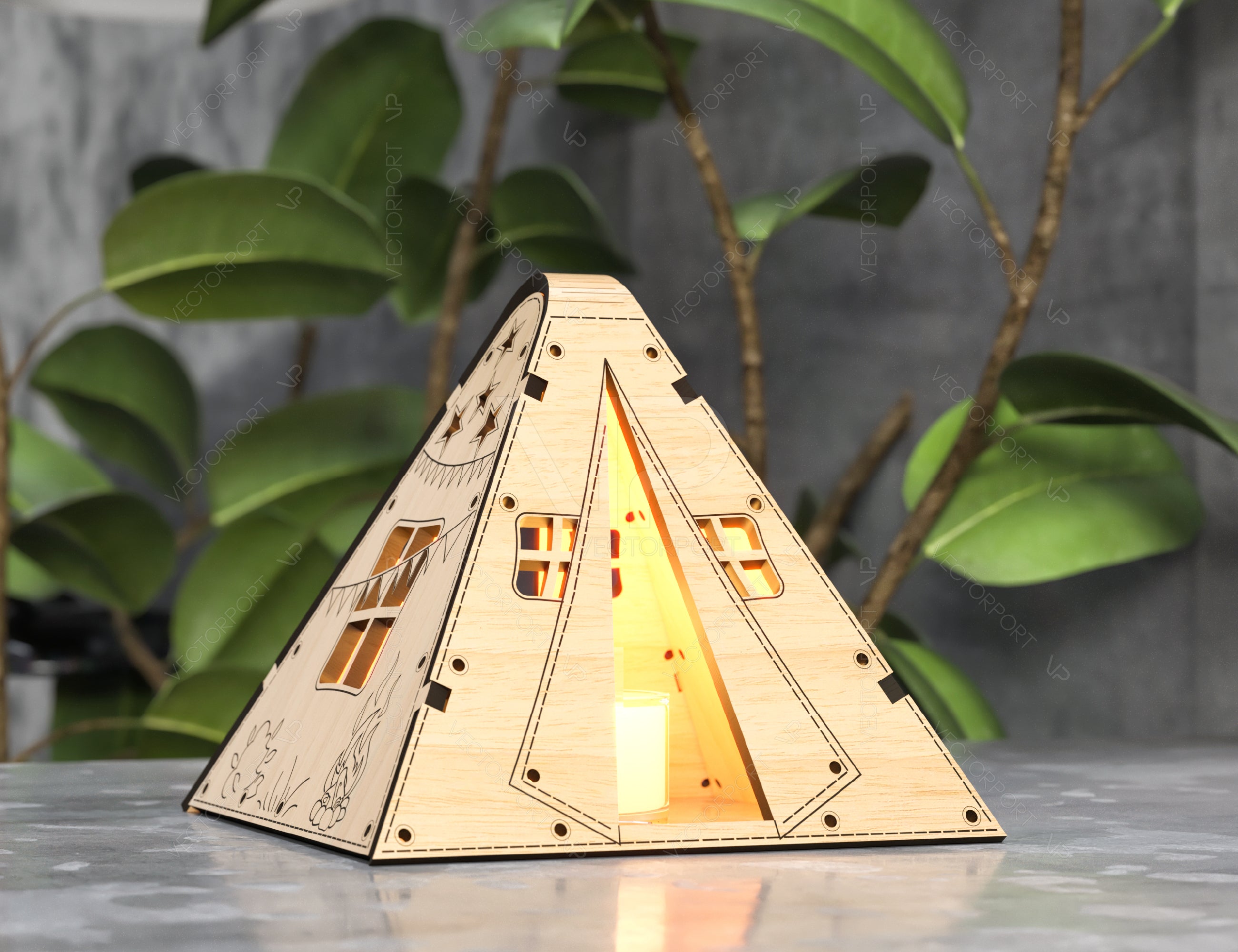 Wooden Tent Shape Night Light Lamp Laser Cutting Camping Tent Home Lampshade Table Candle Holder Table Lamp Digital Download SVG |#U259|