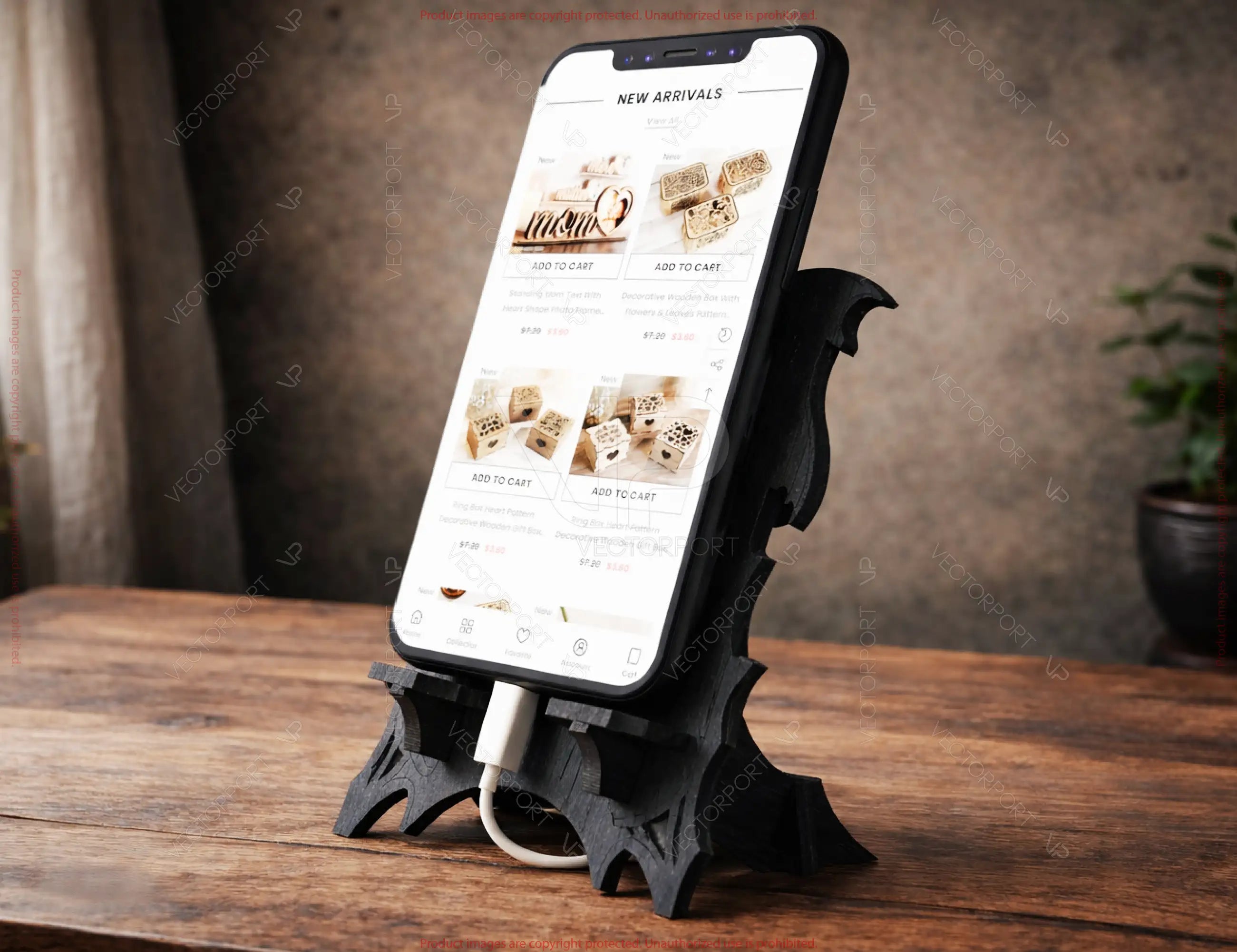 Gothic Bat Wooden Phone Stand | Laser Cut Decorative Desk Phone Holder | Dark Fantasy Wood Design Digital Download |#259|